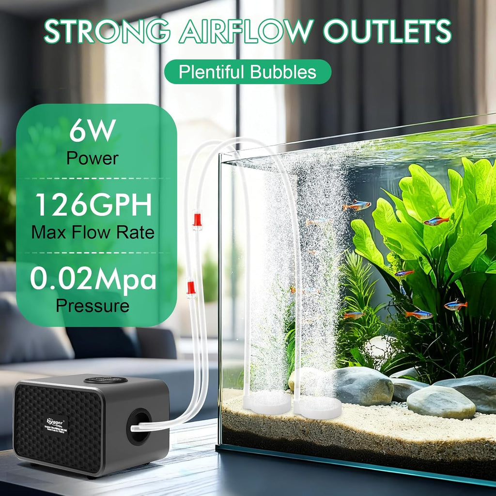 hygger Rechargeable Battery Powered Aquarium Air Pump with Large Capacity, Quite Fish Tank Air Pump with LED Display, Adjustable Mode/Flow, Fish Tank Bubbler Aerator for Power Outages and Fishing
