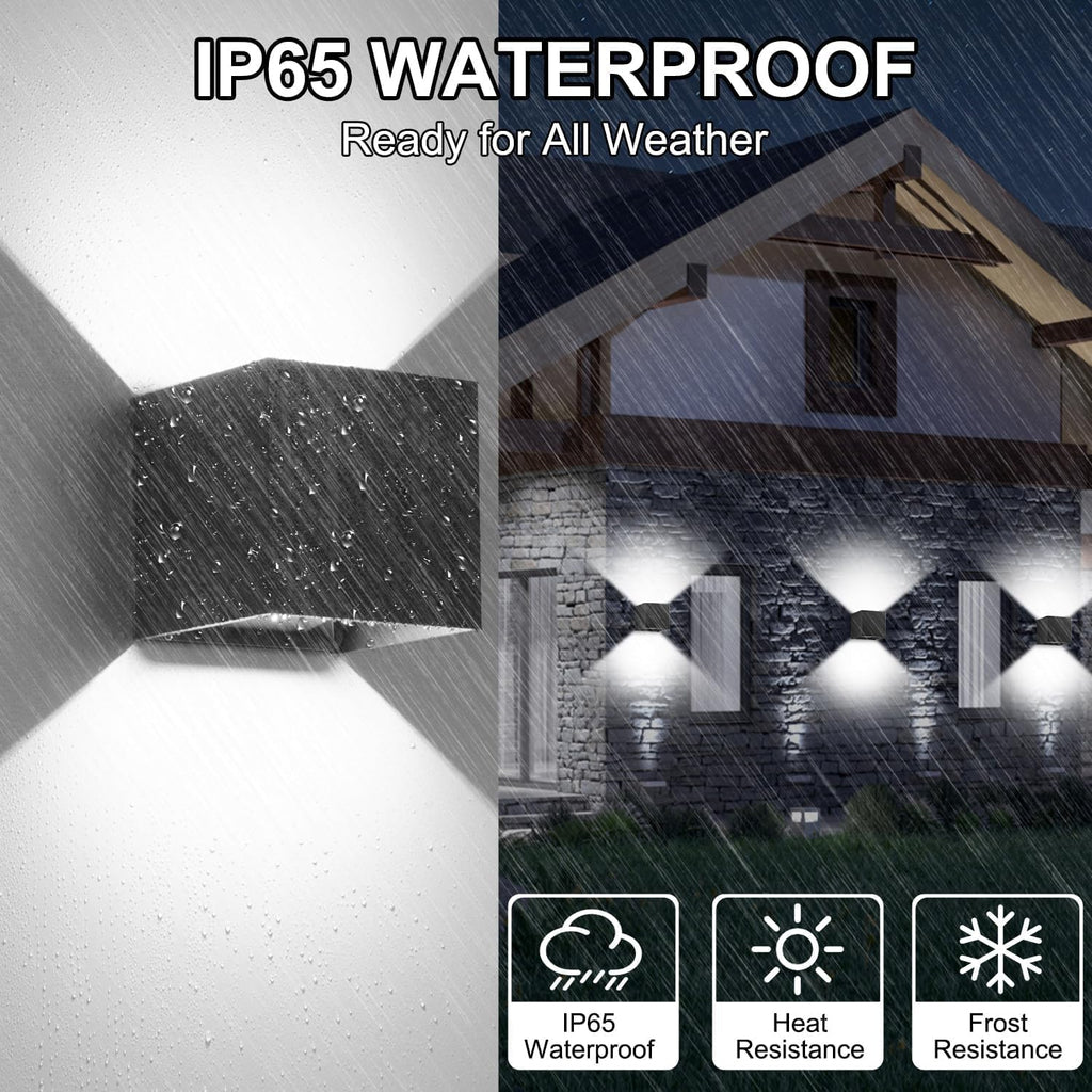 ledmo LED Wall Porch Light Up and Down Outdoor Modern Lights, 20W Adjustable Wall Sconce, IP65 Aluminum Black Square Wall Pack Lighting, 6500K Waterproof Exterior for Yard, House, Patio, Stair, 2 Pack