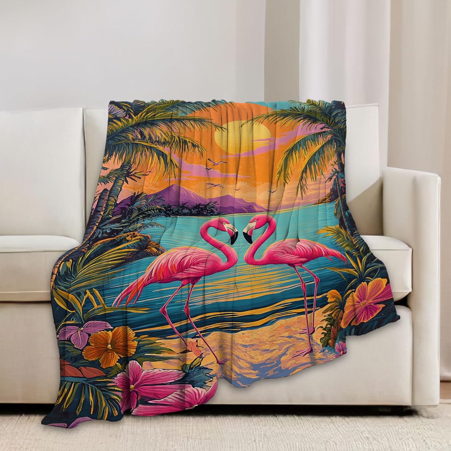 Flamingo Blanket Tropical Animal Floral Throw Blankets Gifts for Girls Boys Kids Flamingo Lover Soft Cozy Fleece Plush for Couch Sofa Bed 50"x40"
