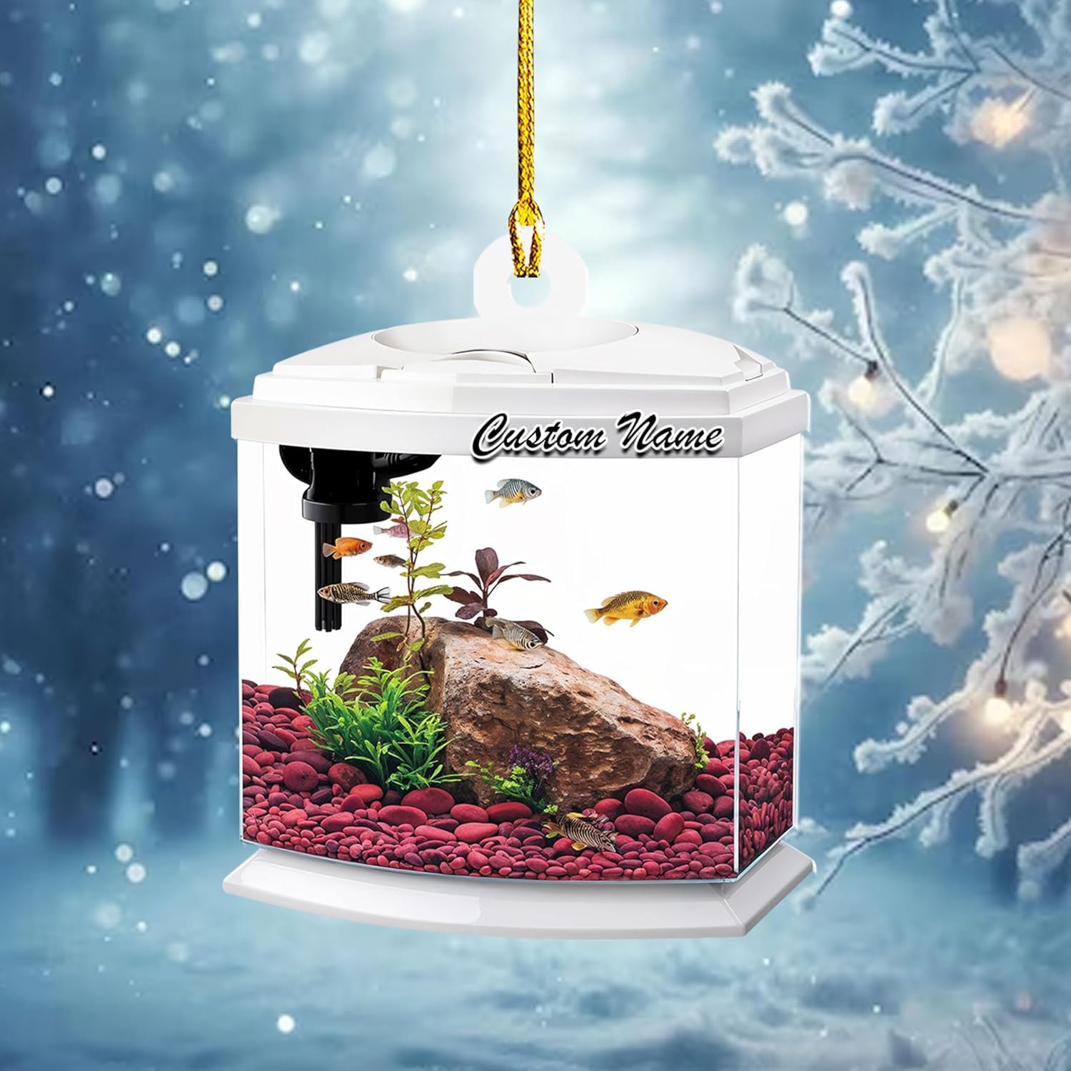 Personalized Aquarium Christmas Ornament, Fish Christmas Ornament, Gift for Fish Lover, Custom Aquarium Christmas Tree Keepsake, Kids First Gift Ideas, Pet Kids Ornament (AFT11)