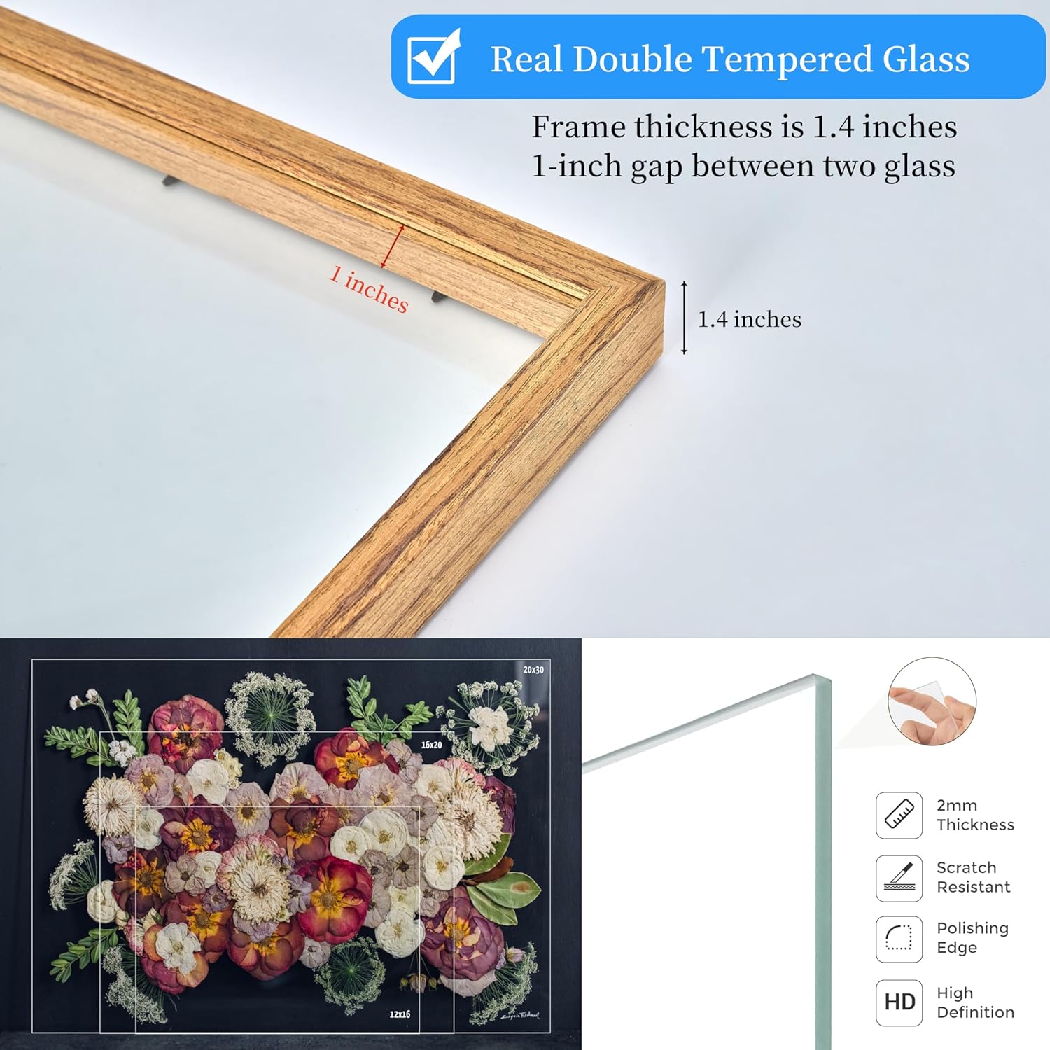 Floating Frame 16x20 Double Glass Floater Frames 20x24 Floating Picture Frame Cherry Wood 16x20 Shadow Box Frame Bouquet Frames For Wedding Memory