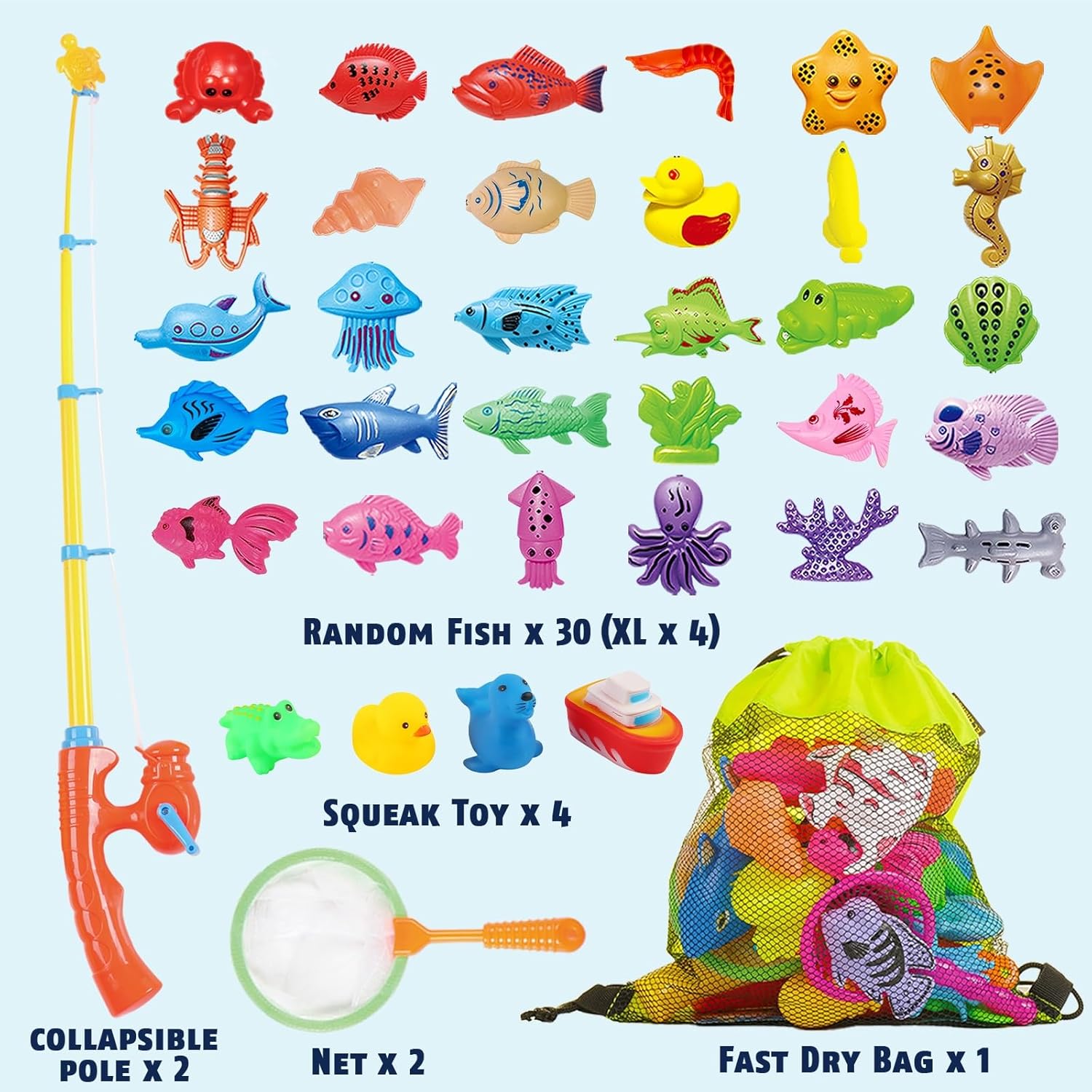 CozyBomB™ Magnetic Fishing Toys Game Set for Kids | Water Table Bathtub Kiddie Pool Party Pole Rod Net, Outdoor Plastic Floating Fish, Toddler Bath Color Ocean Sea Animals Birthday Gift Age 3-5 6 4-8