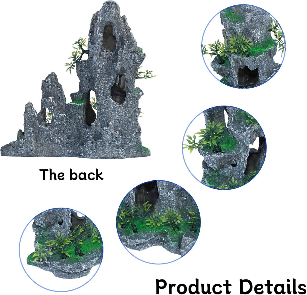 Saim Extra Large Aquarium Decorations, Resin Castle and Artificial Rock with Plants (Ancient Temple with Mountain) Fish Hideout Cave for Amano Shrimp Cichlid to Play, Hide and Rest Hardscape