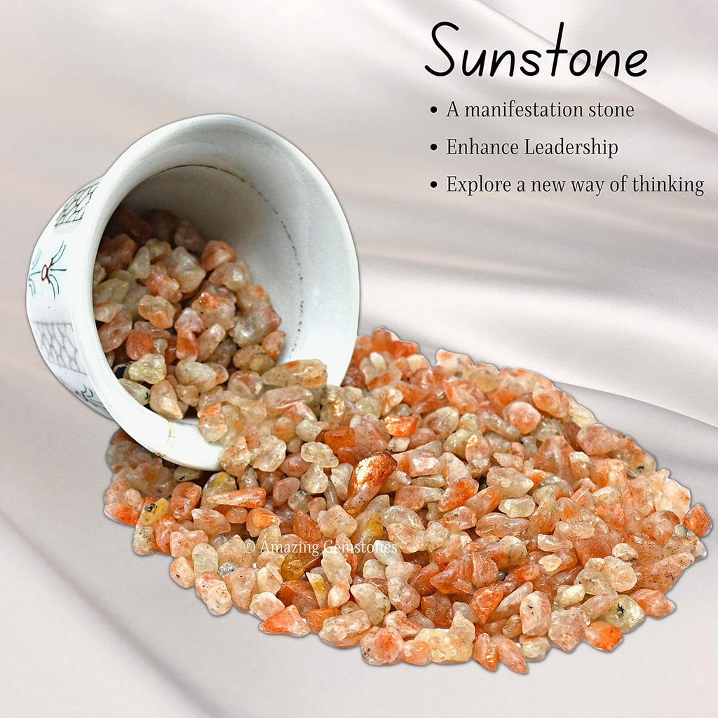 Amazing Gemstone Sunstone Crystal Chips Aquarium Gravel Rocks - 1000+ Carat Sunstone Chips Bulk Fish Tank Gravel, Small Tumbled Stone Chips, Tiny Crystals for Decoration (Natural AAA Grade Gemstones)