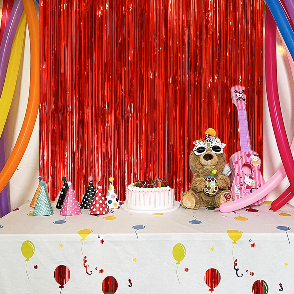 2 Pack Red Tinsel Foil Fringe Curtains, Red Party Decorations, Metallic Tinsel Party Streamers Backdrop for Birthday Red Carpet Christmas Graduation Carnival Valentine's Party Decorations