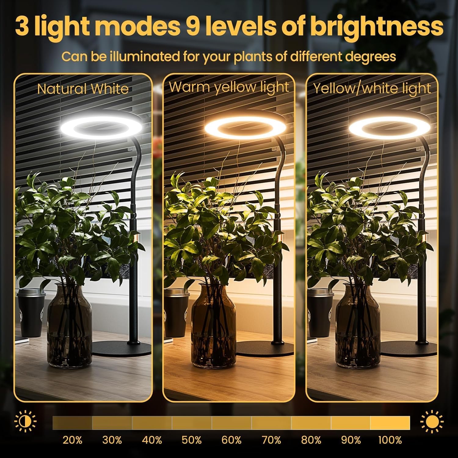 bseah Grow Light, Plant Stand Light for Indoor Plants 2 Pack, Full Spectrum Desk Grow Lamp with Pedestal, Automatic Timer for 3H/9H/12H, Height Adjustable