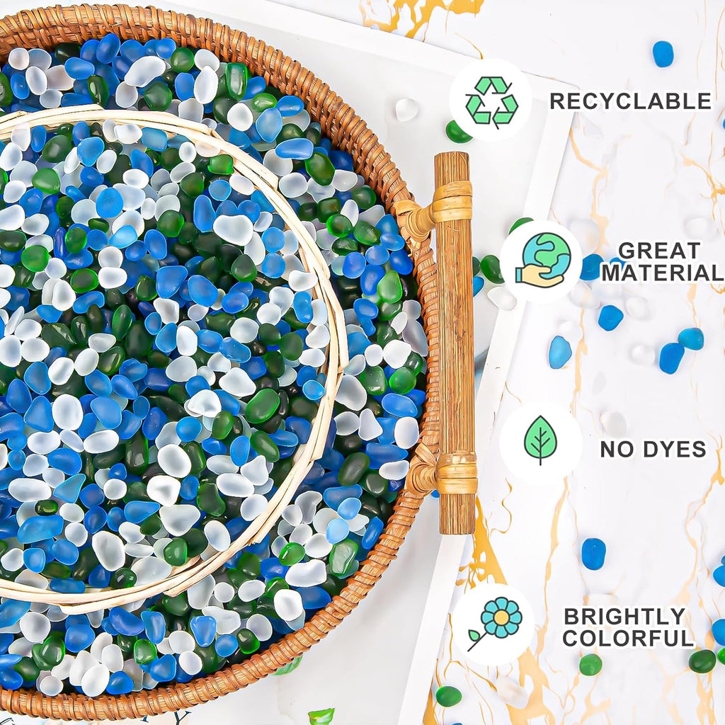 QEQEKAKA Sea Glass Stones for Crafts About 1LB (405g/14.28oz) Glass Pebbles Gemstones Bulk for Beaching Wedding DIY Decoration Aquarium Turtle Tank Vase Filler