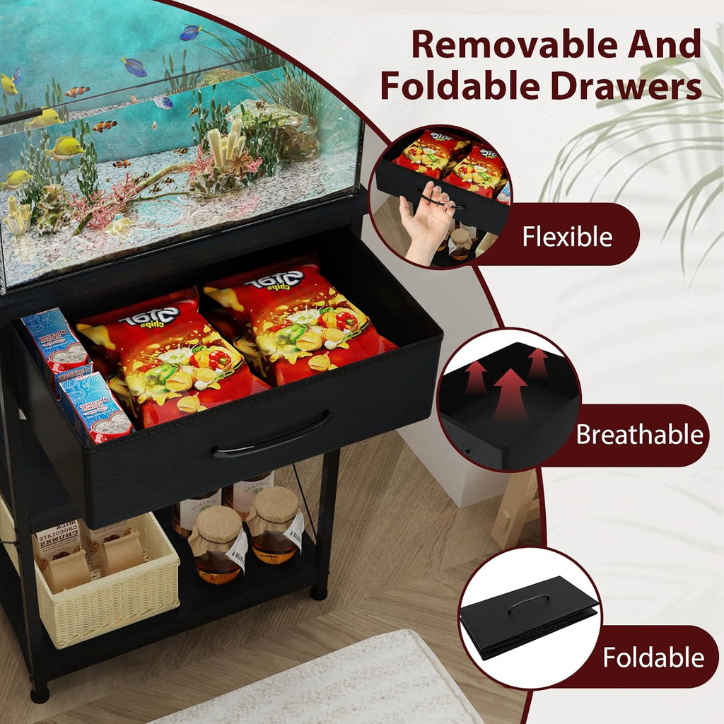 TFK 5-10 Gallon Fish Tank Stand, Height Adjustable Metal Aquarium Stand with Storage Drawers for Fish Tank Accessories Storage, Perfect for Turtle Tank, Reptile Terrarium, Black