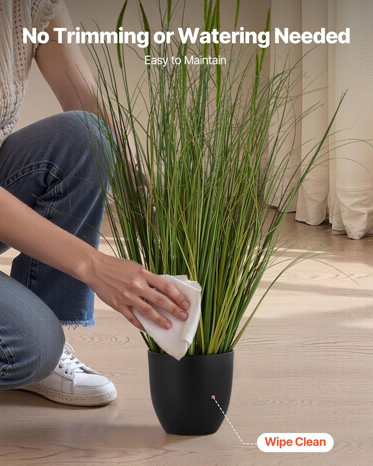 VEVOR Artificial Grass Plant, 2 Pack 35 inch Cattail Grass in Pot, Premium PVC Faux Fake Greenery Shrubs Plant for Indoor Outdoor House Home Garden Office Room Décor, Housewarming, Green