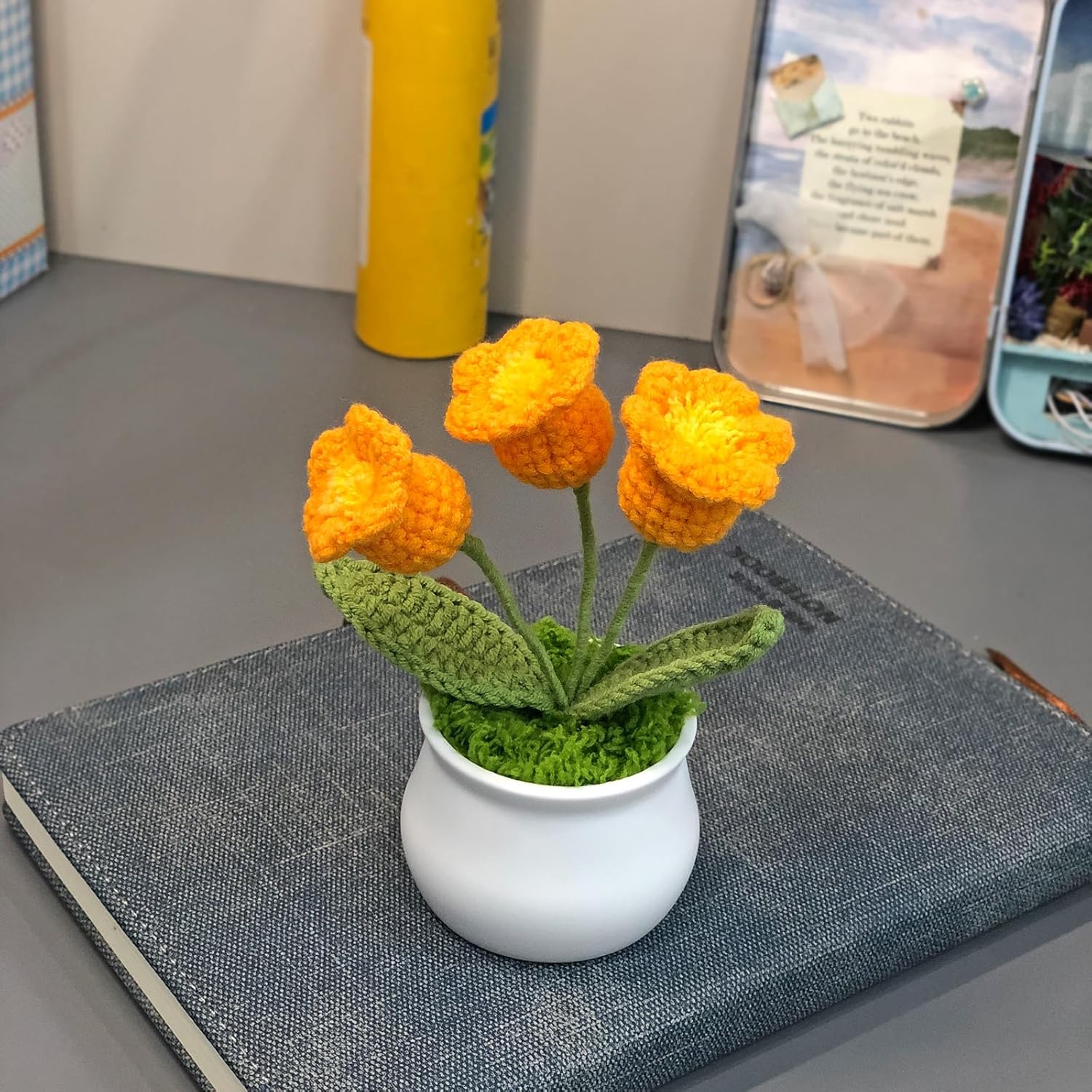 Crochet Flowers Cute Little Flower, Farmhouse Fall Decor, Autumn Gifts for Women and Home, Thanksgiving, Halloween, Christmas, Office Desk Decoration (Orange Lily of The Valley)