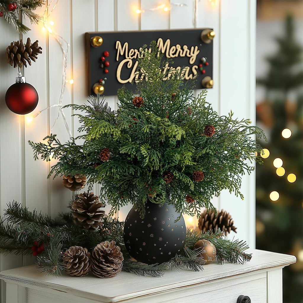 10PCS Artificial Pine Tree Branches, Green Pine Stem Real Touch Fake Greenery Green Plants Pine Needles DIY Accessories for Wreath Christmas and Home Garden Decor