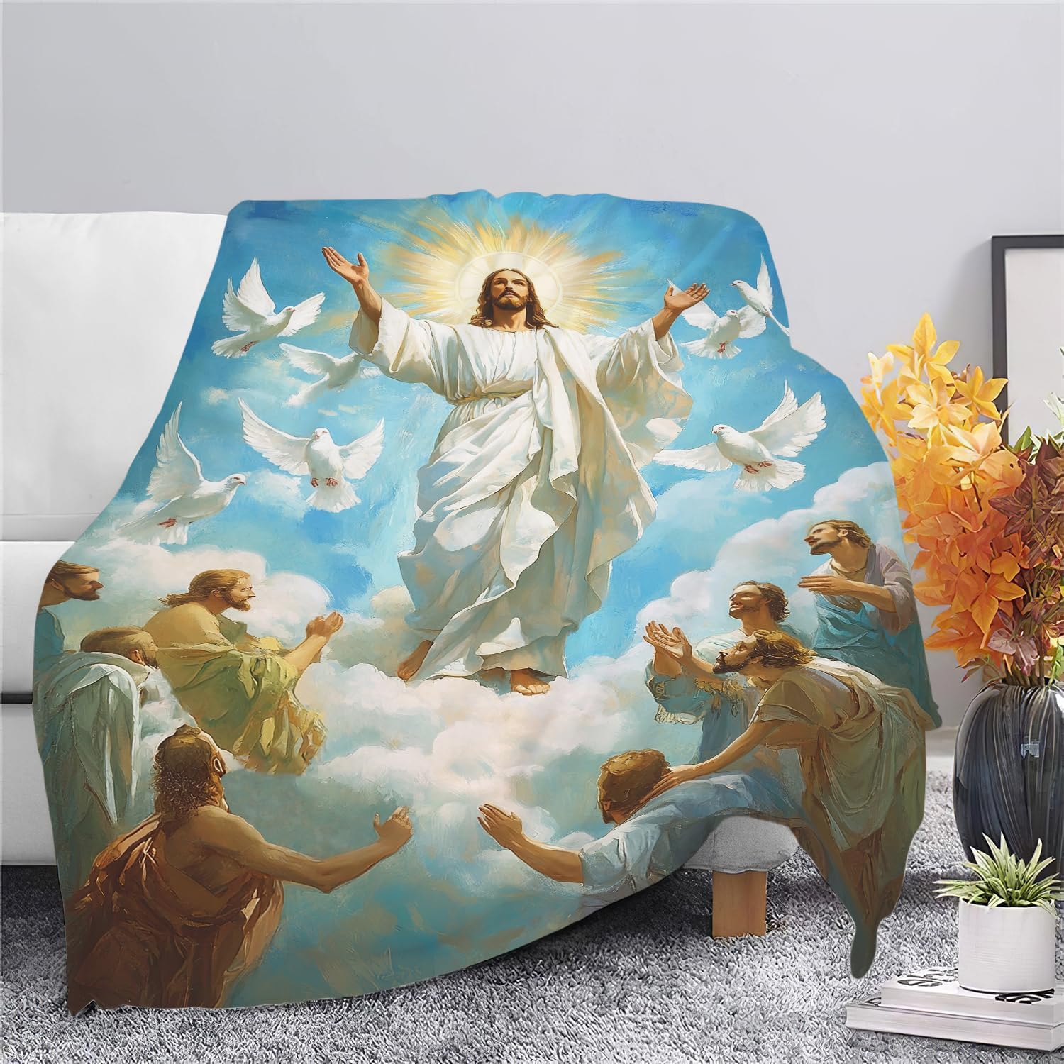 Jesus Blanket Christian Faith Religious Bible Verse Inspirational Scripture Throw Catholic Spiritual Gifts for Adults Women Men Kids Girls Boys Plush Fuzzy Fleece Blanket Decor 60''X80''