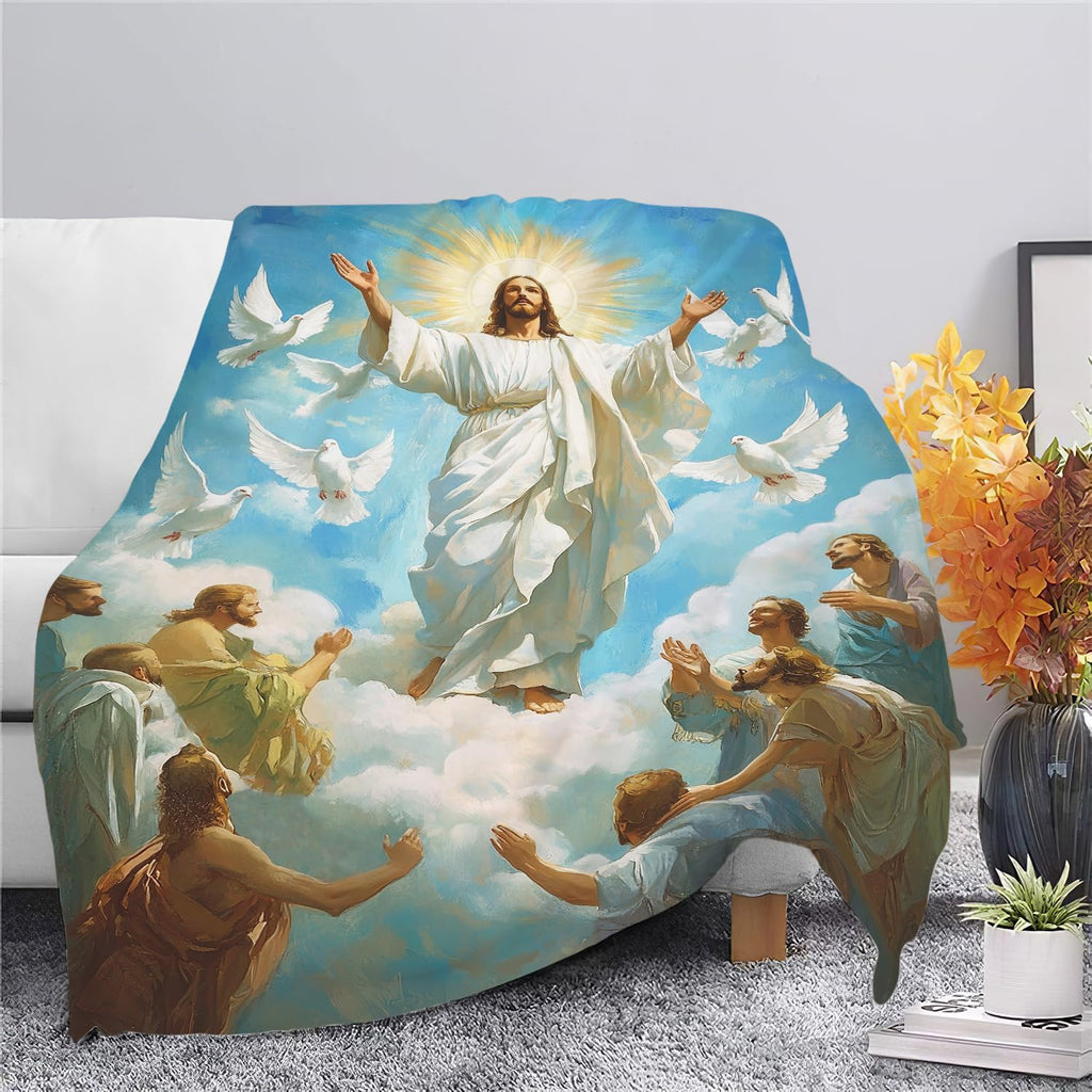 Jesus Blanket Christian Faith Religious Bible Verse Inspirational Scripture Throw Catholic Spiritual Gifts for Adults Women Men Kids Girls Boys Plush Fuzzy Fleece Blanket Decor 50''X60''