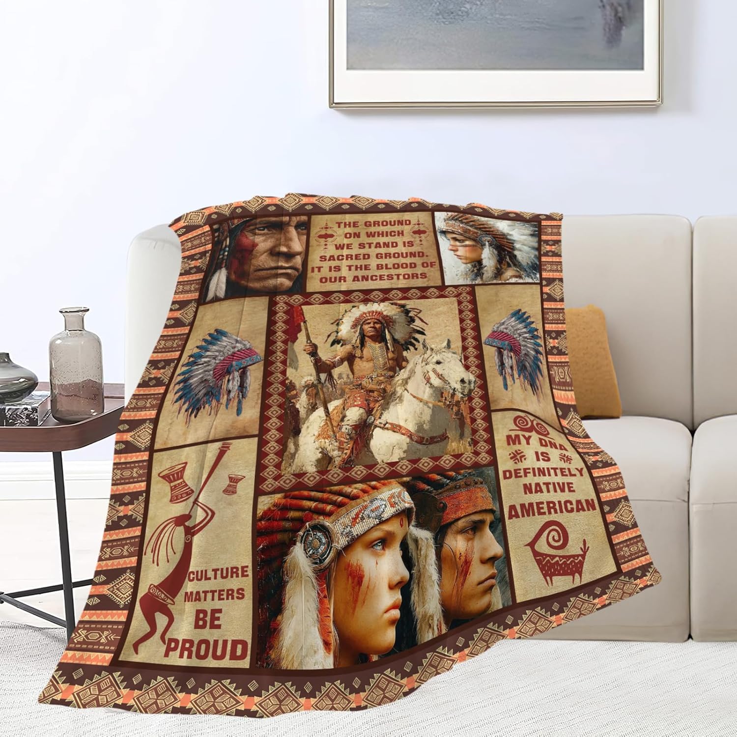 Native American Throw Blanket Indian Southwest Native American Cacique Stuff Gifts for Adults Women Men Soft Cozy Warm Plush Fluffy Fuzzy Fleece Blanket Decor 50''X60''