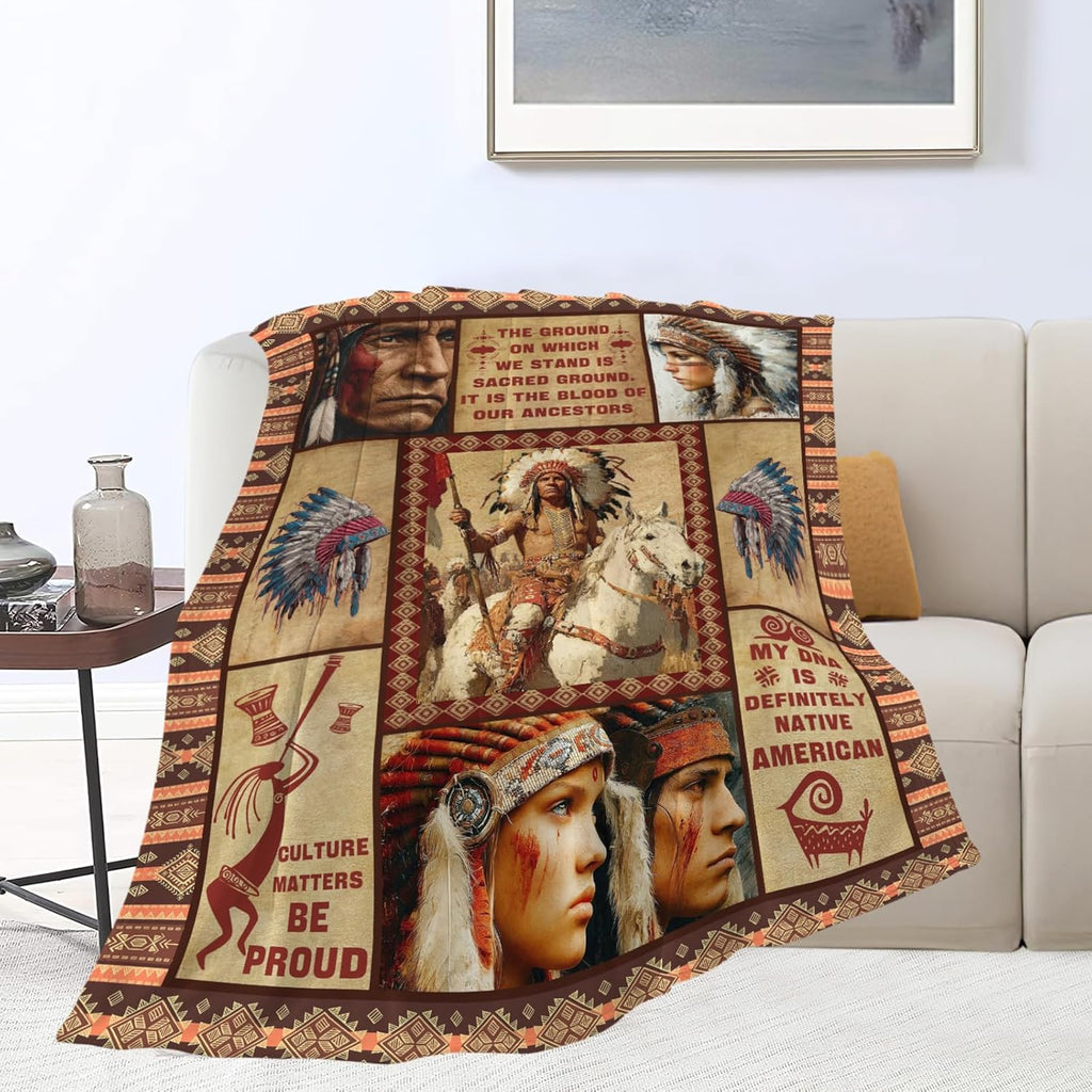 Native American Throw Blanket Indian Southwest Native American Cacique Stuff Gifts for Adults Women Men Soft Cozy Warm Plush Fluffy Fuzzy Fleece Blanket Decor 60''X80''
