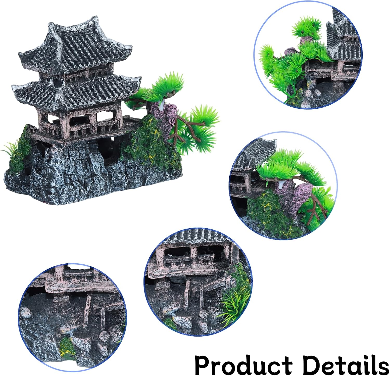 Saim Extra Large Aquarium Decorations, Resin Castle and Artificial Rock with Plants (Ancient Temple with Mountain) Fish Hideout Cave for Amano Shrimp Cichlid to Play, Hide and Rest Hardscape