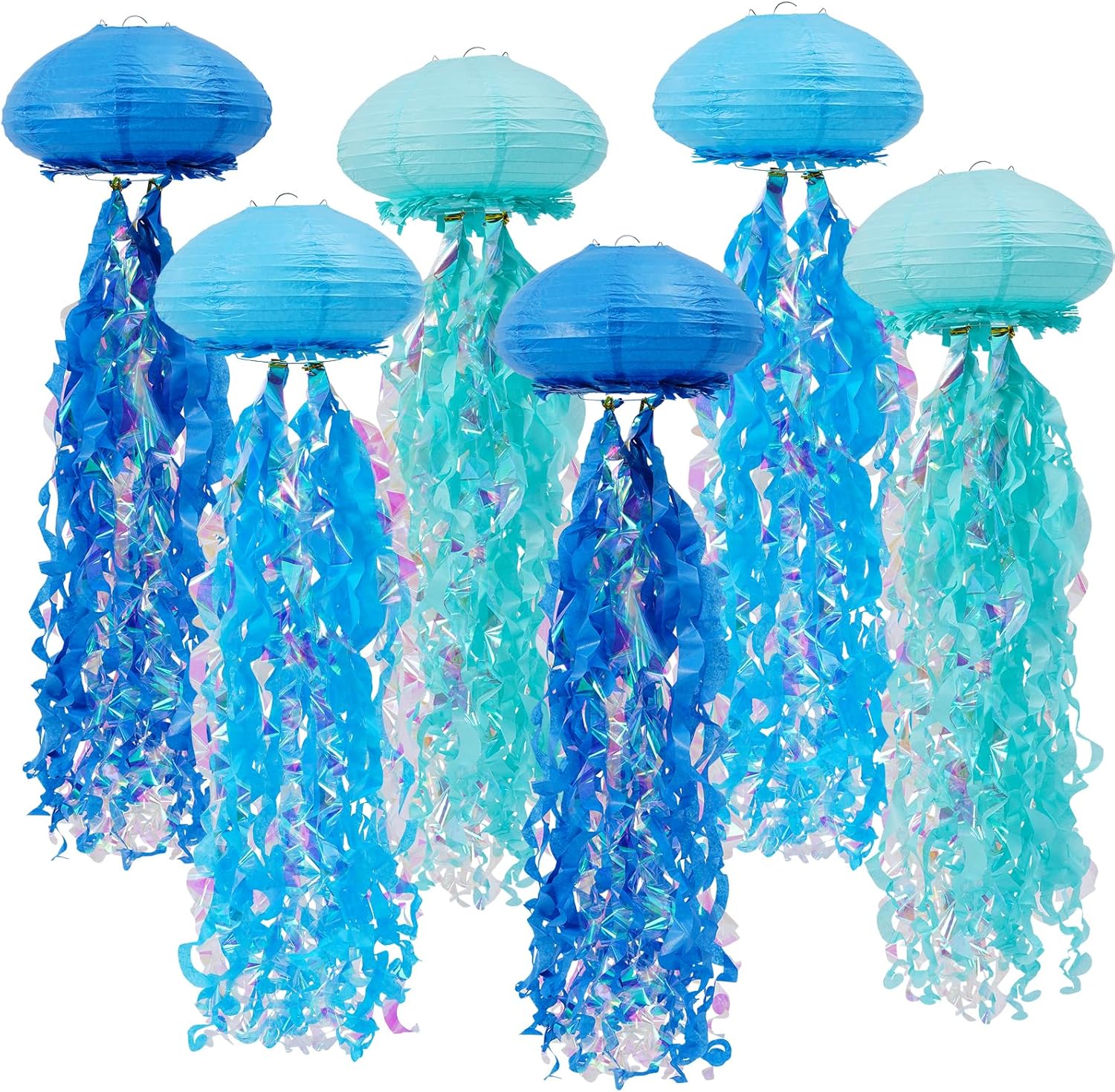 Mermaid Birthday Decorations, Jellyfish Paper Lanterns for Mermaid Party Under The Sea Baby Shower Ocean Blue Birthday Party Decorations Pack of 6 Blue