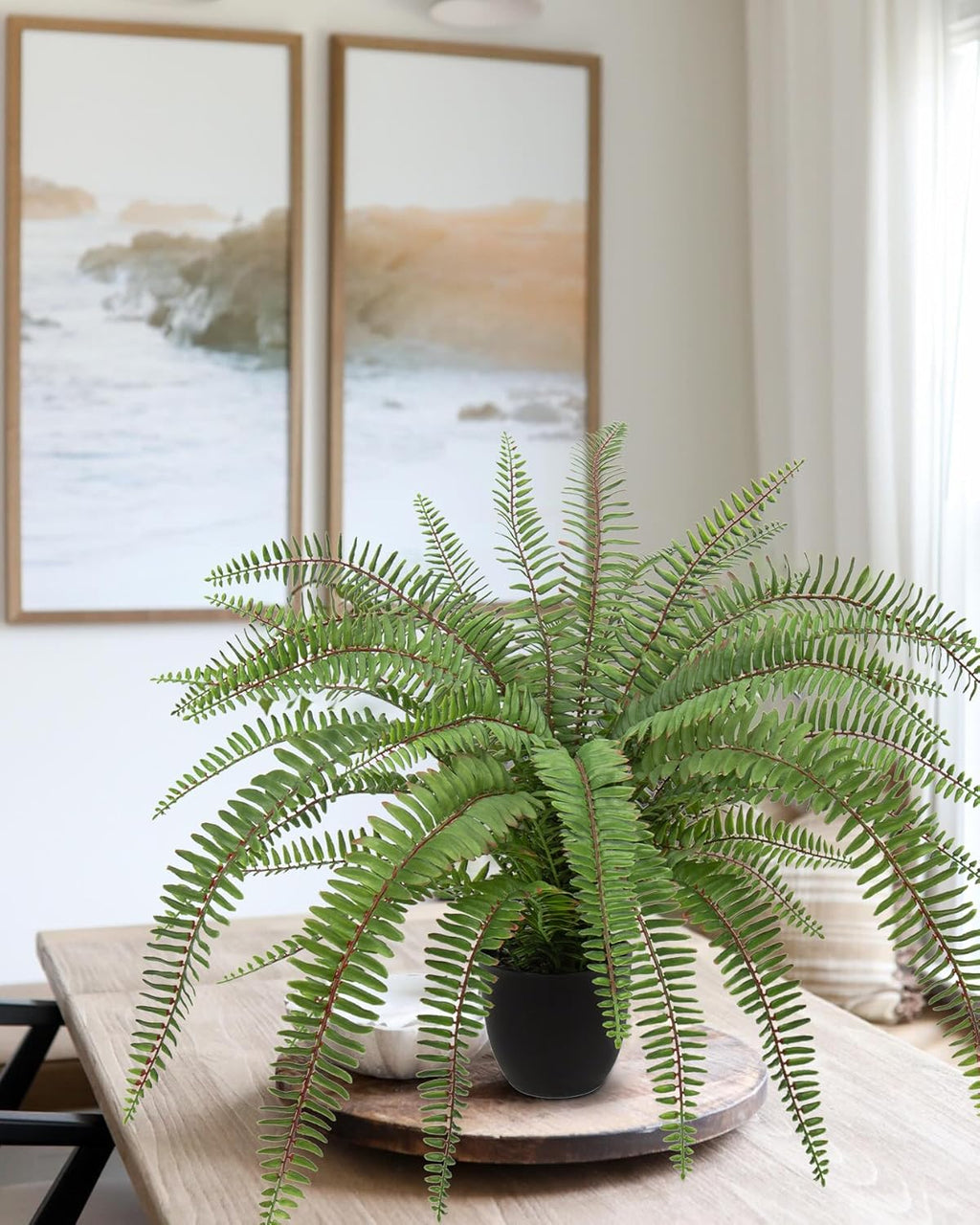Hollyone Large Artificial Fern Potted Plant for Outdoors Indoors Lifelike Faux Boston Fern Artificial Plants in Black Pot for Garden Patio Home Farmhouse Windowsill Office Decoration