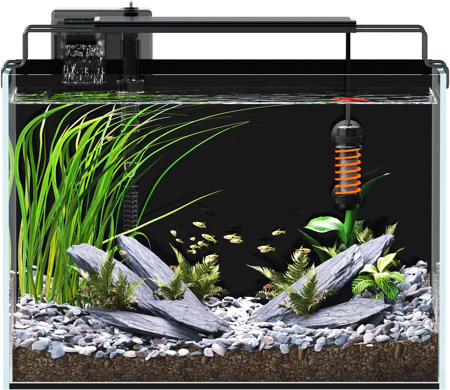 5 Gallon Fish Tank Aquarium Kit with Filter, Heater, LED Light with Timer, Siphon Vacuum Cleaner, Lid, Self-Cleaning Glass Rimless Betta Tank