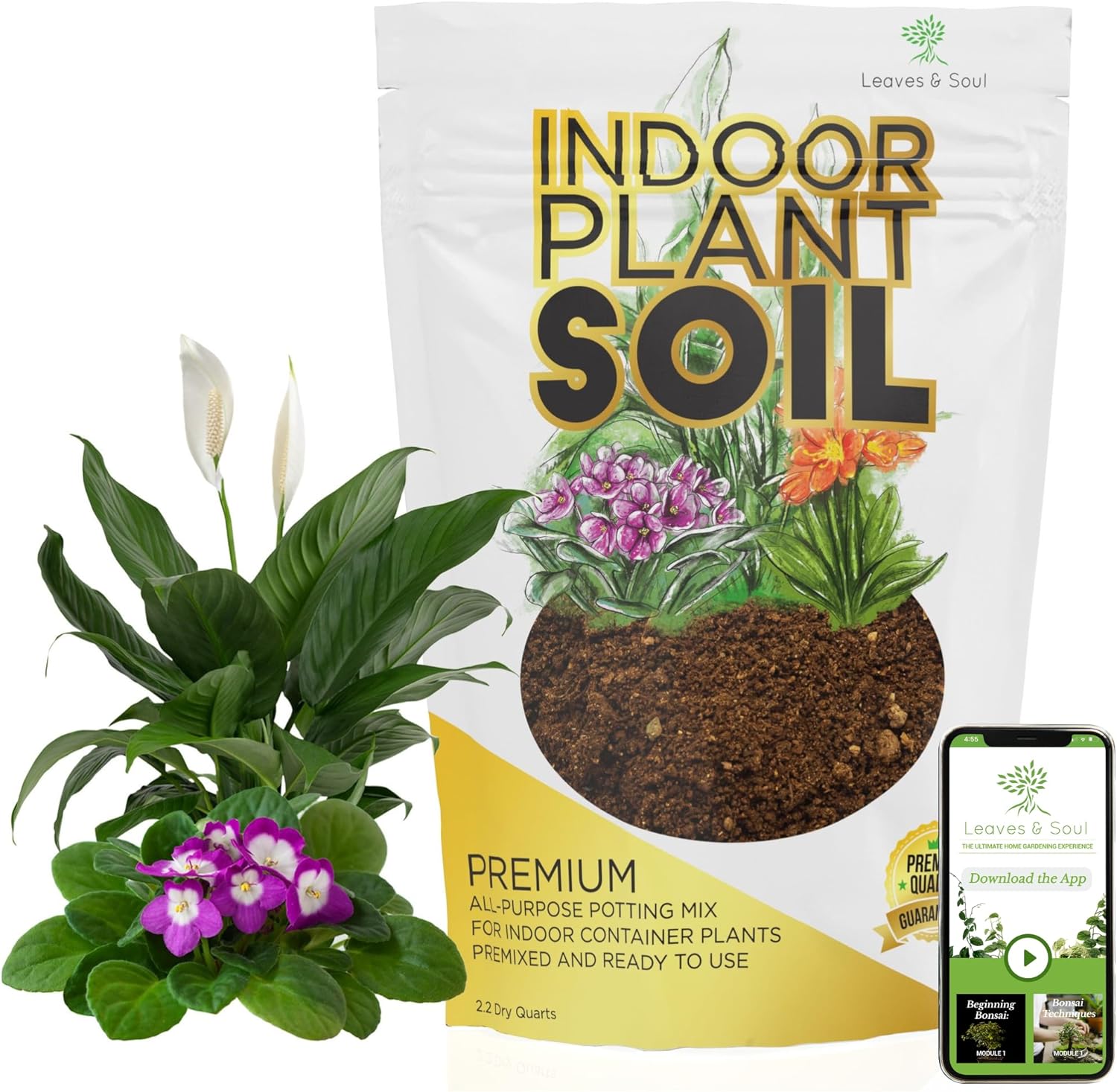 Indoor Plant Soil Premium All Purpose Blend | Large 2.2 Quarts | Ready to Use for Indoor Container and Houseplants | Peat, Coco Coir, Perlite, Dolomite | Made in USA