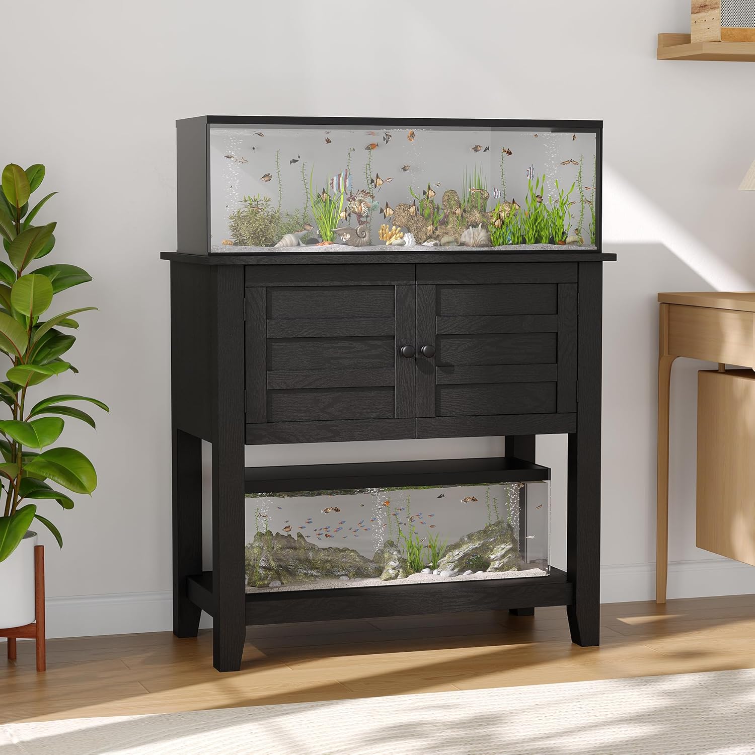 Garvee 20-29 Gallon Aquarium Stand with Charging Station, 660LBS Heavy Duty Fish Tank Stand with Doors & Open Storage for Reptile Turtle Tank