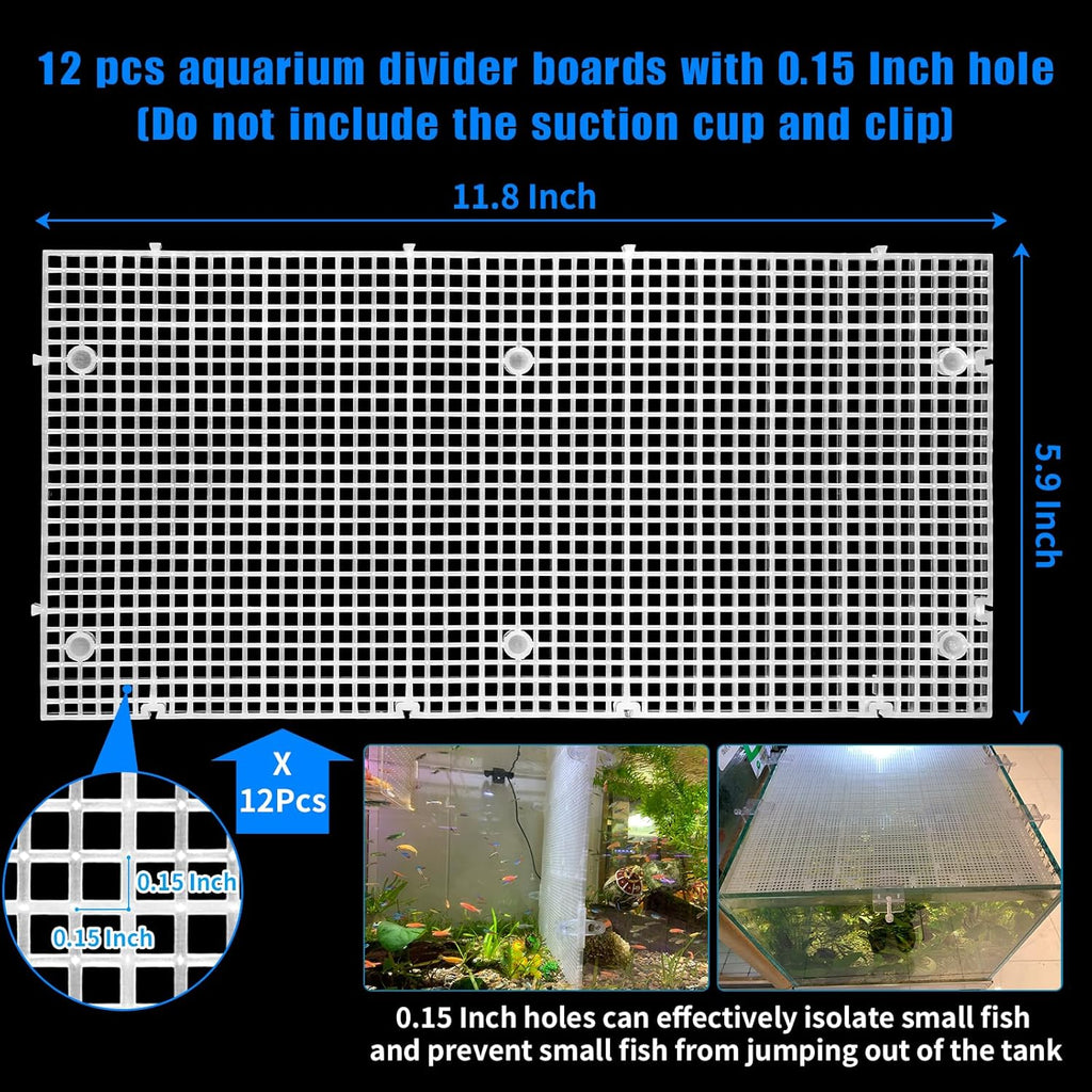 Plastic Egg Crate Grip Panel Fish Tank Divider Aquarium Divider Filter Bottom Fish Tank Isolation Board Egg Crate Tray (White, 12pcs 11.8X5.9 Inch with 0.15 Inch Hole)