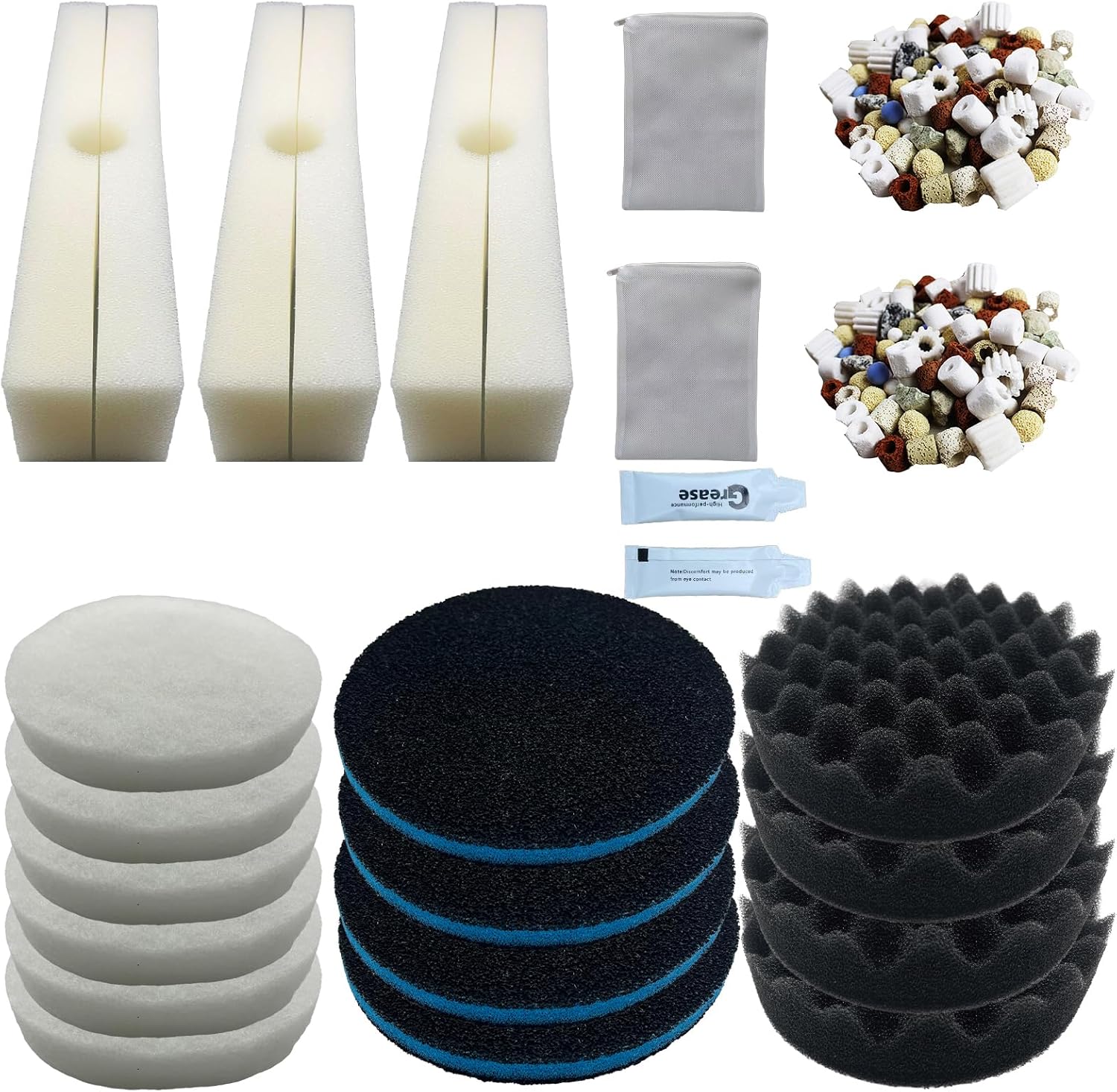 24 Piece Fx6 Canister Filter Media Kit Replacement Compatible with Fluval Fx4/Fx5/Fx6 Aquarium Filters Including Upgraded 3-in-1 Carbon Pad, Bio Foam, Carbon Sponge Filter, Ceramic Rings