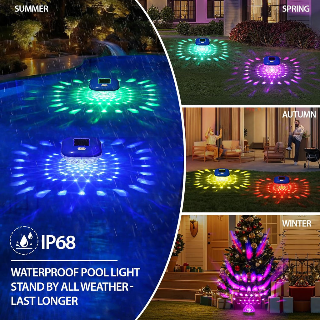 Floating Pool Lights, RGB Color Changing Solar Pool Light That Float for Above Ground Pools with 9 Lighting, IP68 Waterproof Floating Solar Pool Lights for Inground Pool Party Garden Wedding Decor