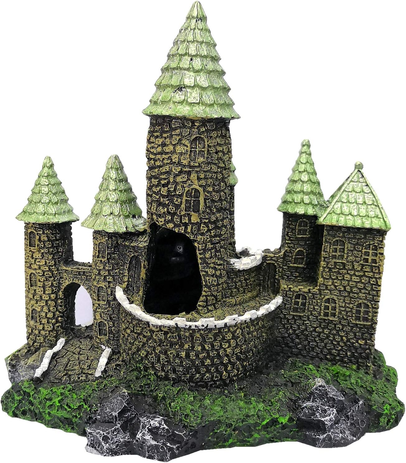 M2cbridge Aquarium Decor Castle Shipwreck Ornament Underwater Landscape(Green Castle)