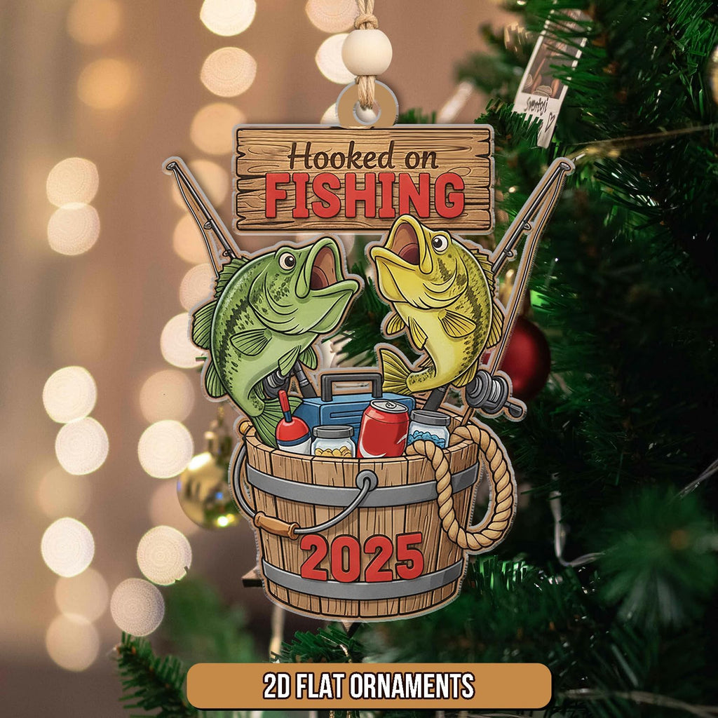 Personalized Bass Fishing Ornament - Fishing Pole and Tackle Ornaments Christmas Tree Decor - Outdoor Hanging Xmas Decorations Gift for Anglers, Dads & Fisherman