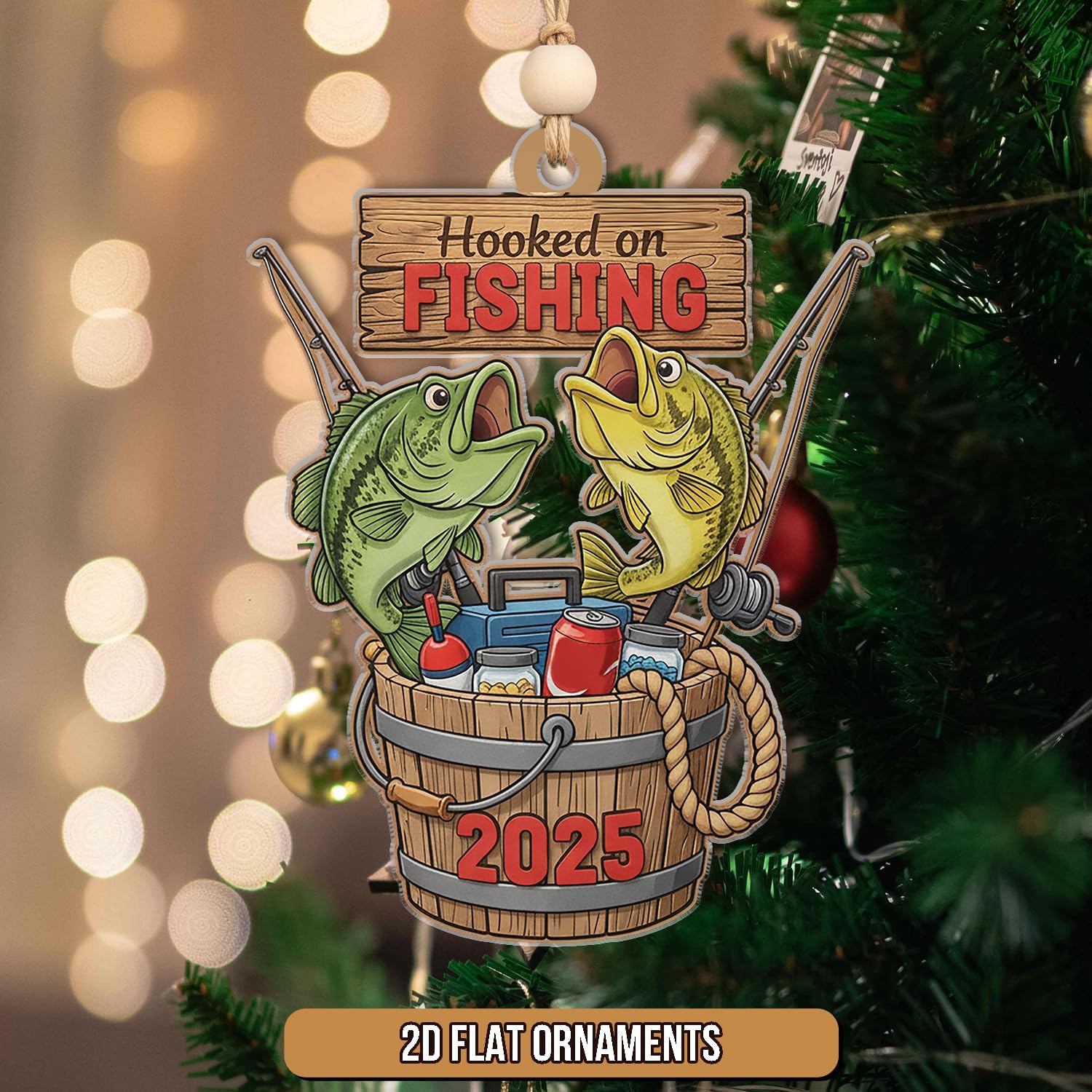 Personalized Bass Fishing Ornament - Fishing Pole and Tackle Ornaments Christmas Tree Decor - Outdoor Hanging Xmas Decorations Gift for Anglers, Dads & Fisherman