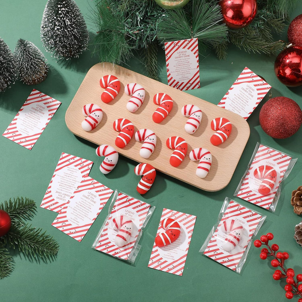 Wettarn 30 Sets Emotional Luminous Candy Cane Stress Ball Gifts Bulk Office Christmas Appreciation Gift Cute Candy Cane Squeeze Mini Stress Relief Ball Inspirational Cards for Coworker Staff Teacher