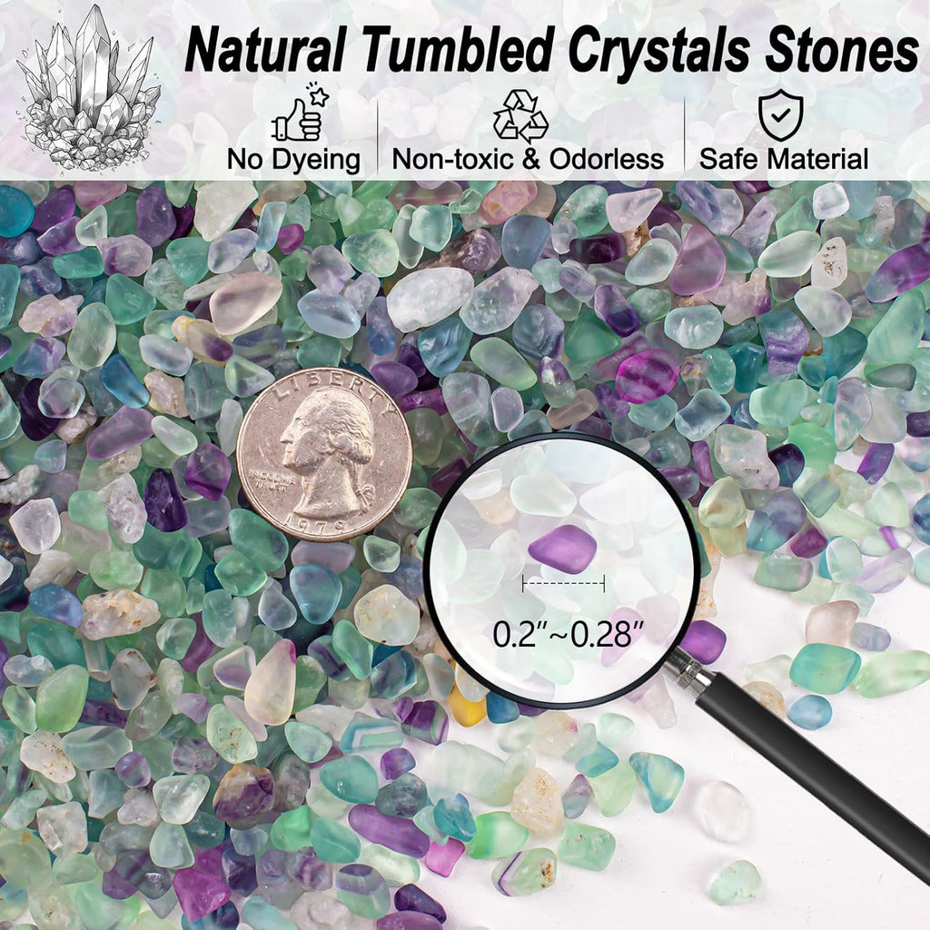 3 Lb Fluorite Crystal Chips Aquarium Fish Tank Gravel, Tumbled Crushed Stone Crystal Chips Bulk Irregular Shaped Decorative Vase Fillers Aquarium Gravel Rocks