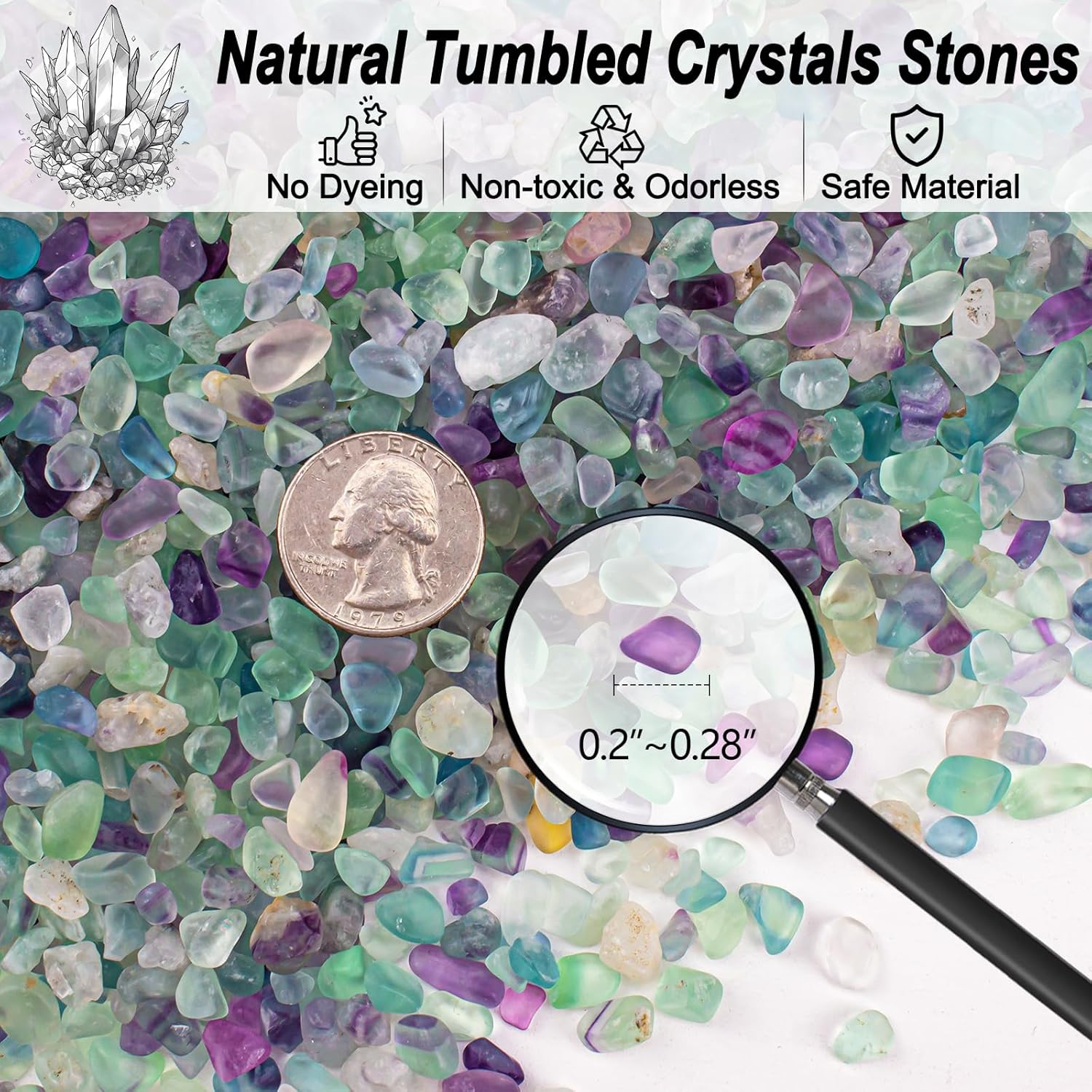 3 Lb Fluorite Crystal Chips Aquarium Fish Tank Gravel, Tumbled Crushed Stone Crystal Chips Bulk Irregular Shaped Decorative Vase Fillers Aquarium Gravel Rocks