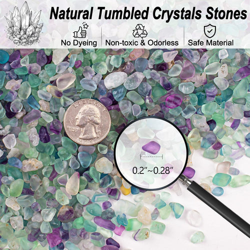 0.5 Lb/230g Fluorite Crystal Chips Stones Decorative Crystal Pebbles, Irregular Shaped Natural Quartz Stones Aquarium Gravel Rocks for Vases Filler, Garden and Fish Tank Decoration