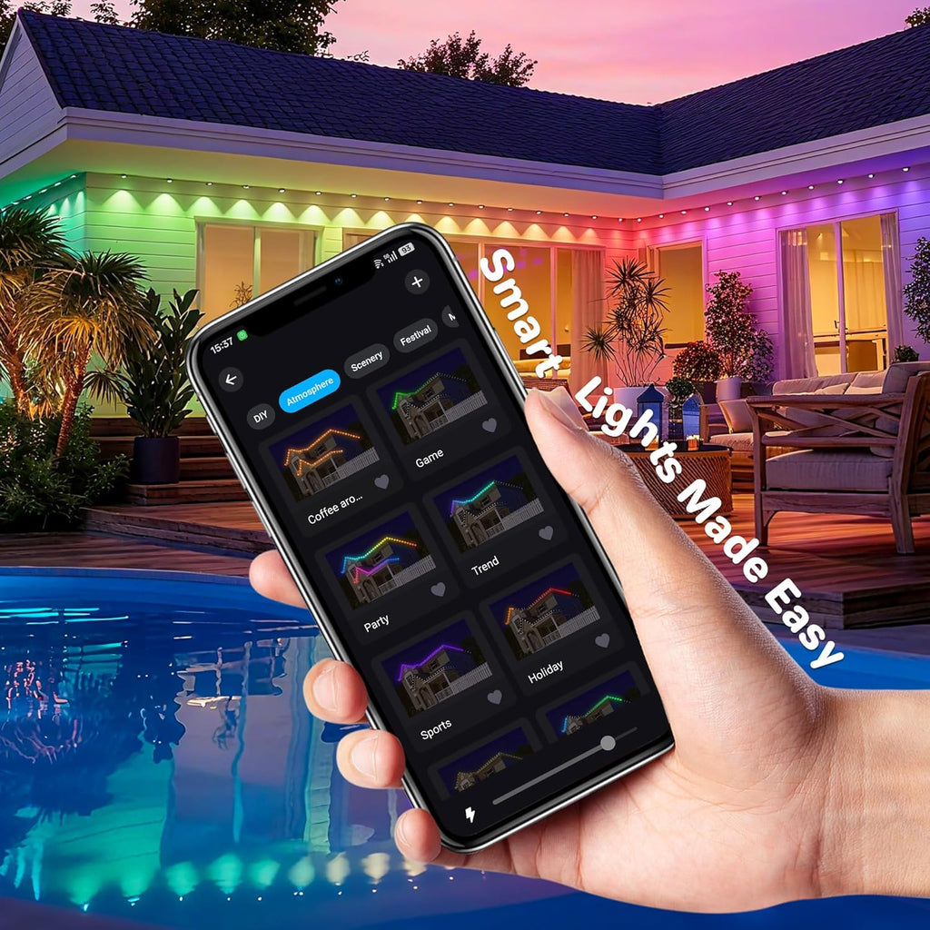 Permanent Christmas Lights Outdoor, 60 LED 100ft Color Changing Light with Remote and APP Control, Smart RGB String Lights Plug in for Eaves, Roof, Xmas, House, Holiday, Party Decor