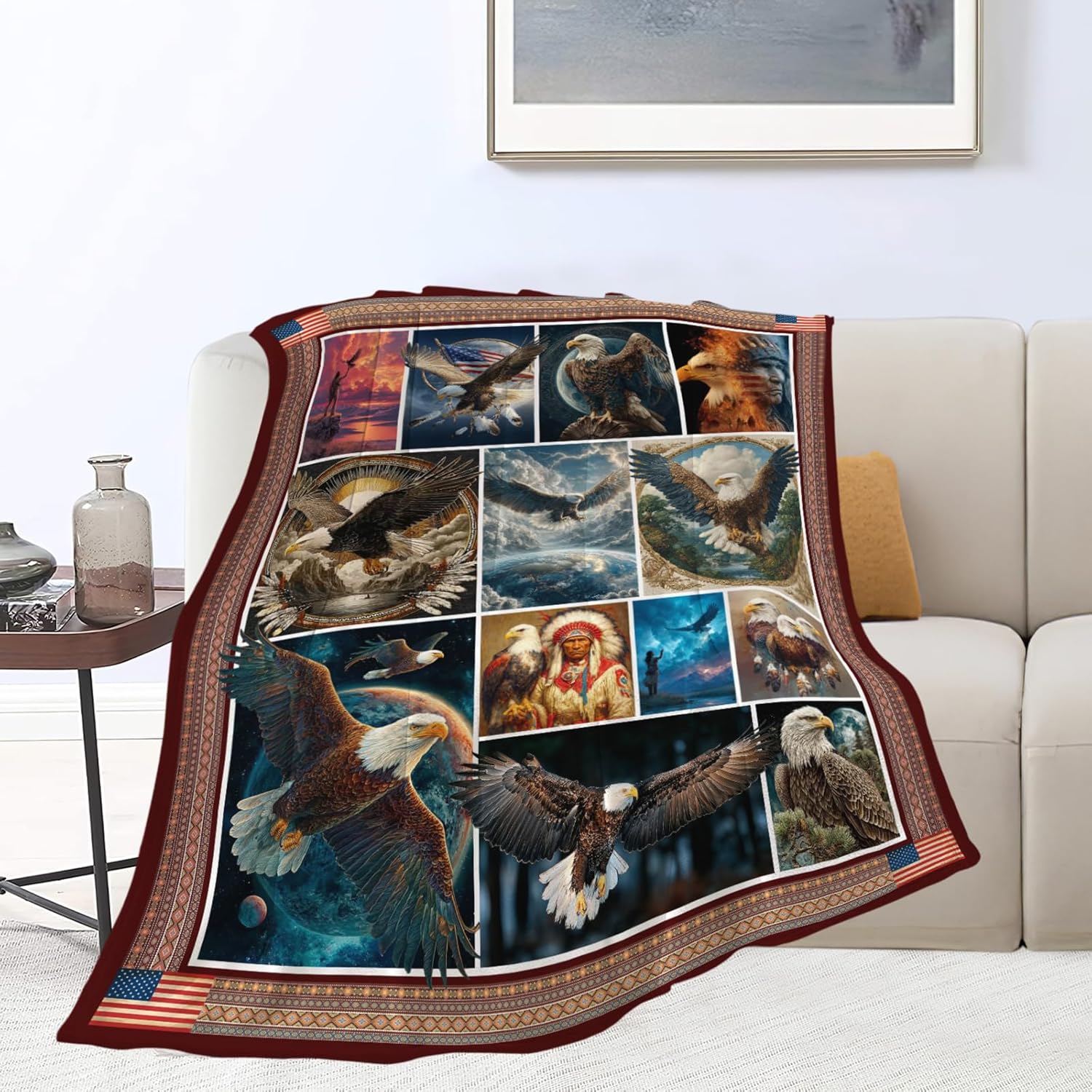 Bald Eagle Throw Blanket Native American Eagle Stuff Gifts for Kids Girls Boys Adults Women Men Soft Cozy Warm Plush Fluffy Fuzzy Fleece Blanket Decor 40''X50''