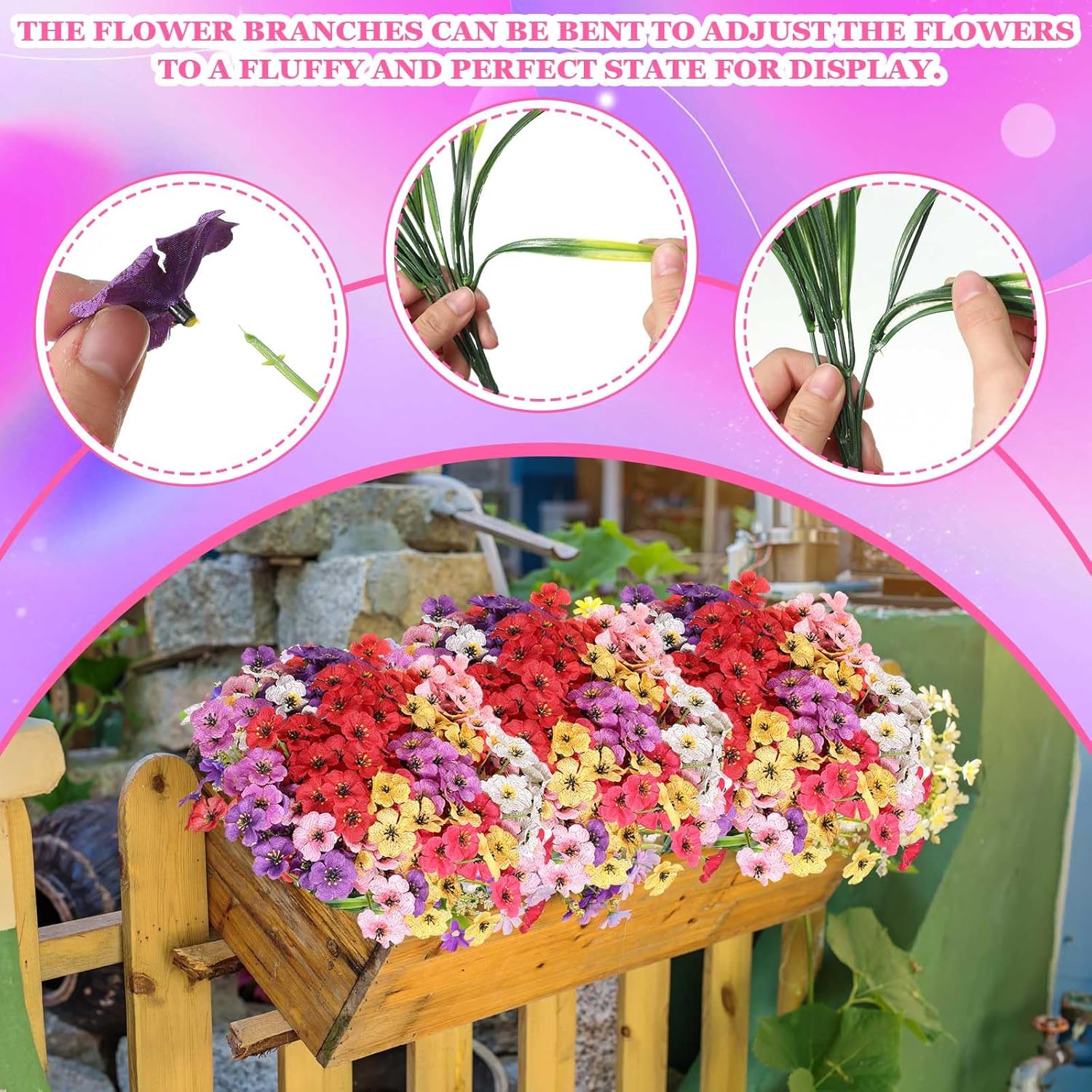 Lyrow 100 Bundles Violet Artificial Flowers, UV Resistant Faux Flowers Outdoor, Faux Silk Flowers, Fake Violet Flowers Bulk for Front Porch Hanging Garden Courtyard Farmhouse Home(Classic Colors)
