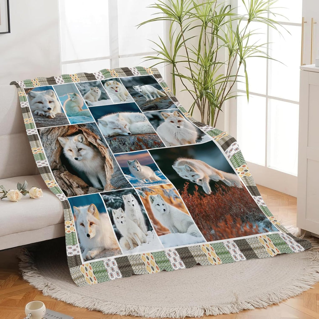 Fox Throw Blanket White Fox Stuff Gifts for Kids Girls Boys Adults Women Men Soft Cozy Warm Plush Fluffy Fuzzy Fleece Blanket Decor 40''X50''