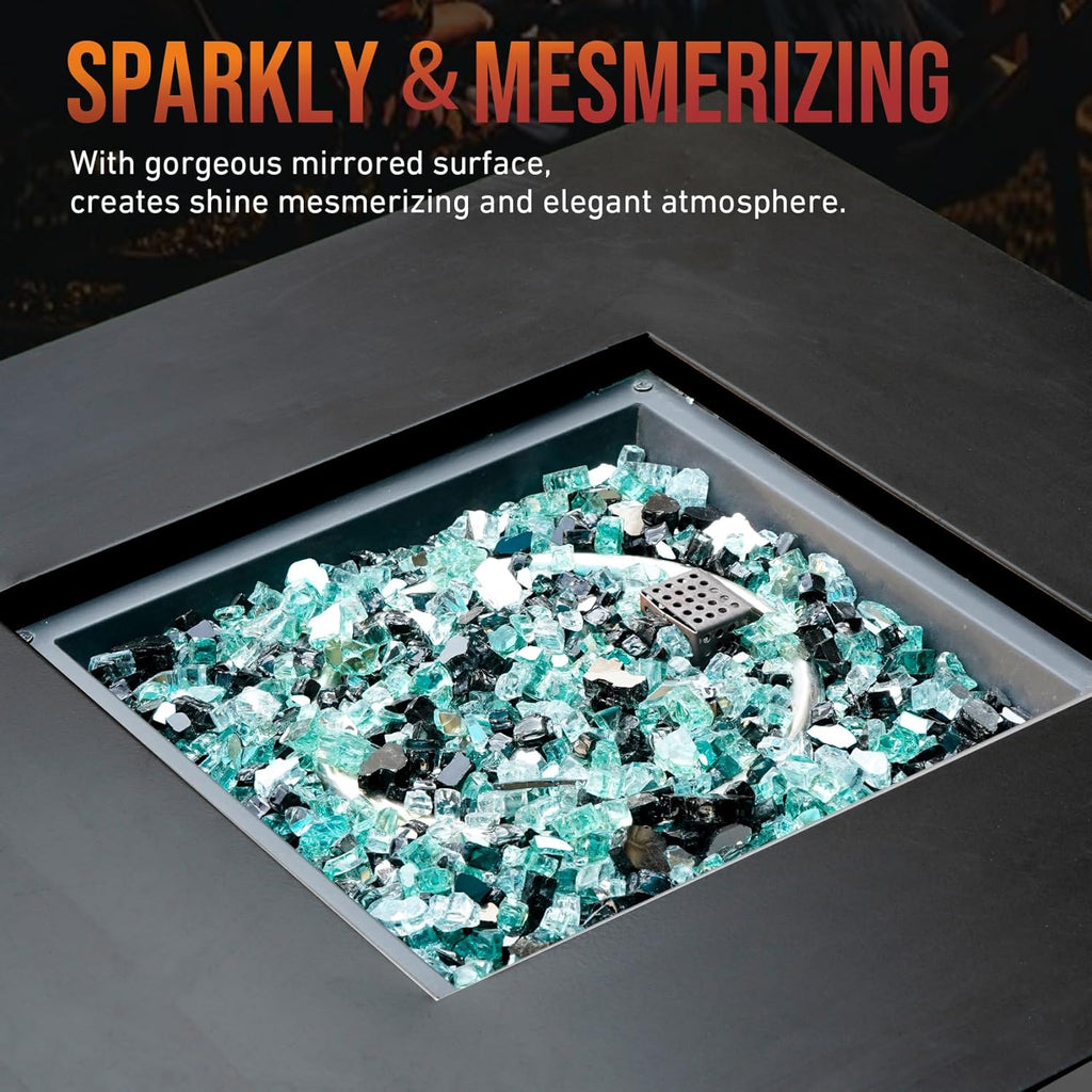 Skyflame 10-Pound Blended Fire Glass for Fire Pit Fireplace Landscaping - 1/2 Inch Reflective Tempered Fireglass Onyx Black, Platinum, Light Green