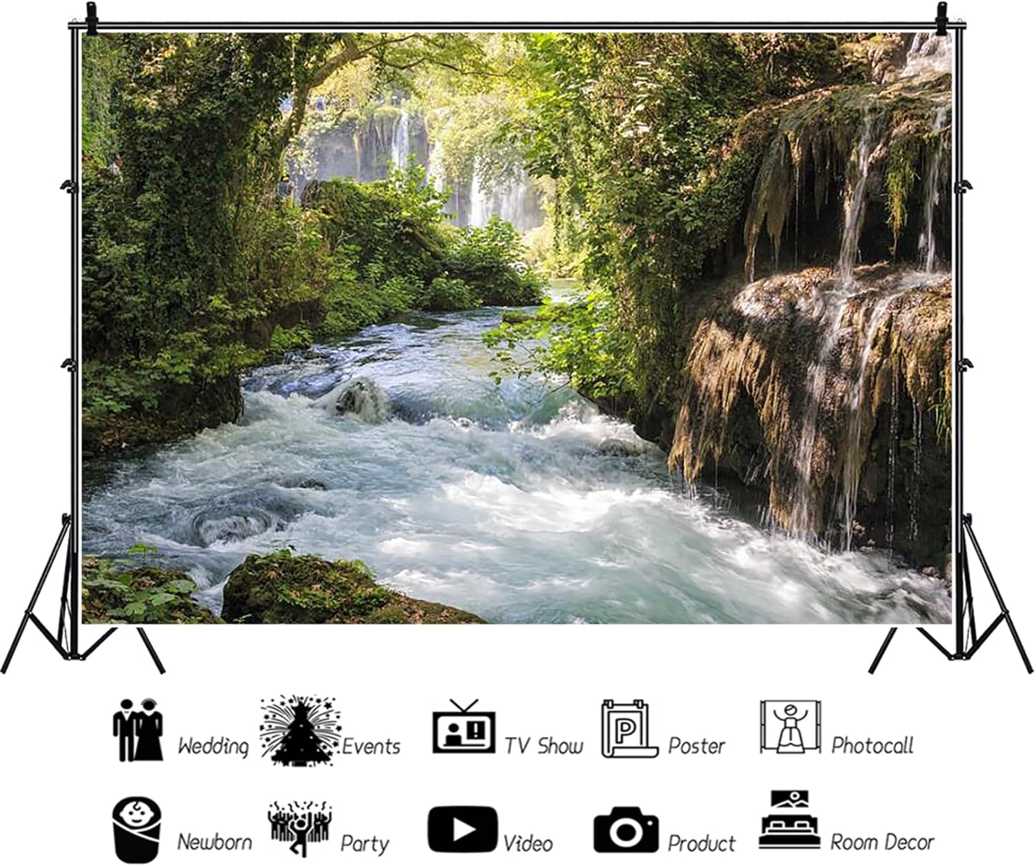 Baocicco 6x4ft Vinyl Green Forest Backdrops for Photography Background Mountain and Water Landscape Beautiful Waterfall and River Ancient Tree Outdoor Explore Holiday Backdrop Photo Studio