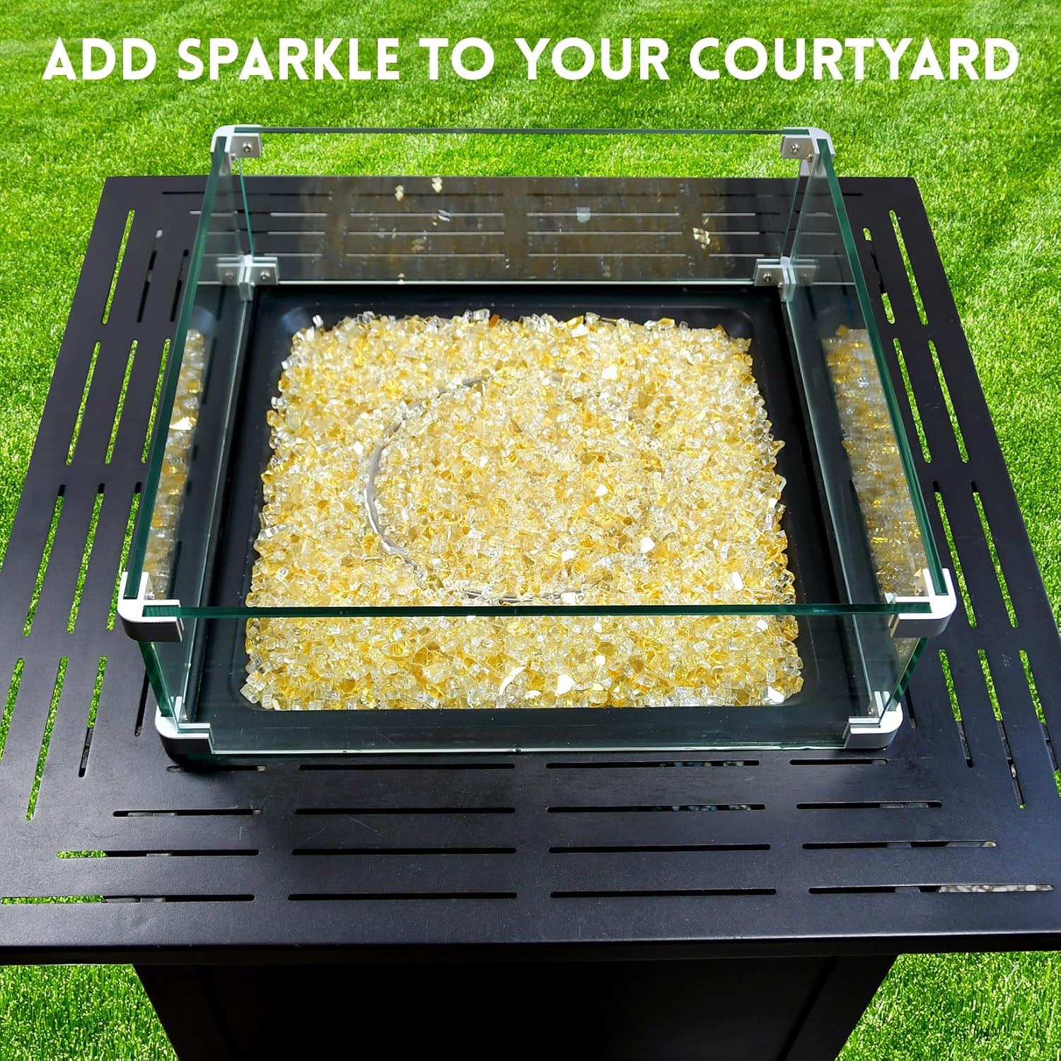 GasSaf 1/4 Inch Fire Glass Reflective Tempered Fireglass Cut Crushed FireGlass for Fire Pit, Fireplace, Replaces Existing Gas Logs & Lava Rocks (20 Pound)(Gold Reflective)