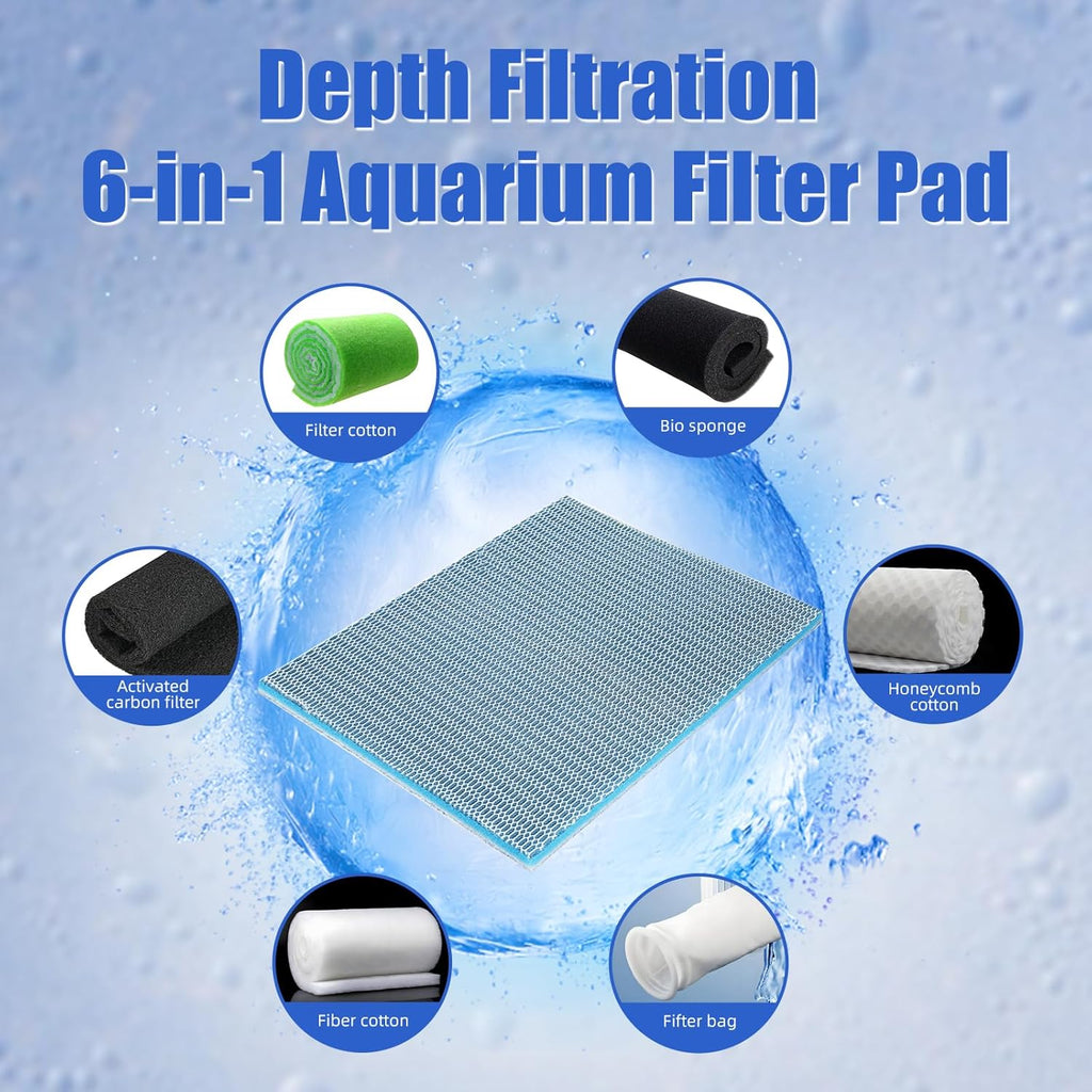 AQUANEAT Aquarium Filter Sponge 8-Layer Filter Media Pad, Cut-to-Size Foam Floss for Fish Tank Sump Pond (16" x 12" x 0.6")