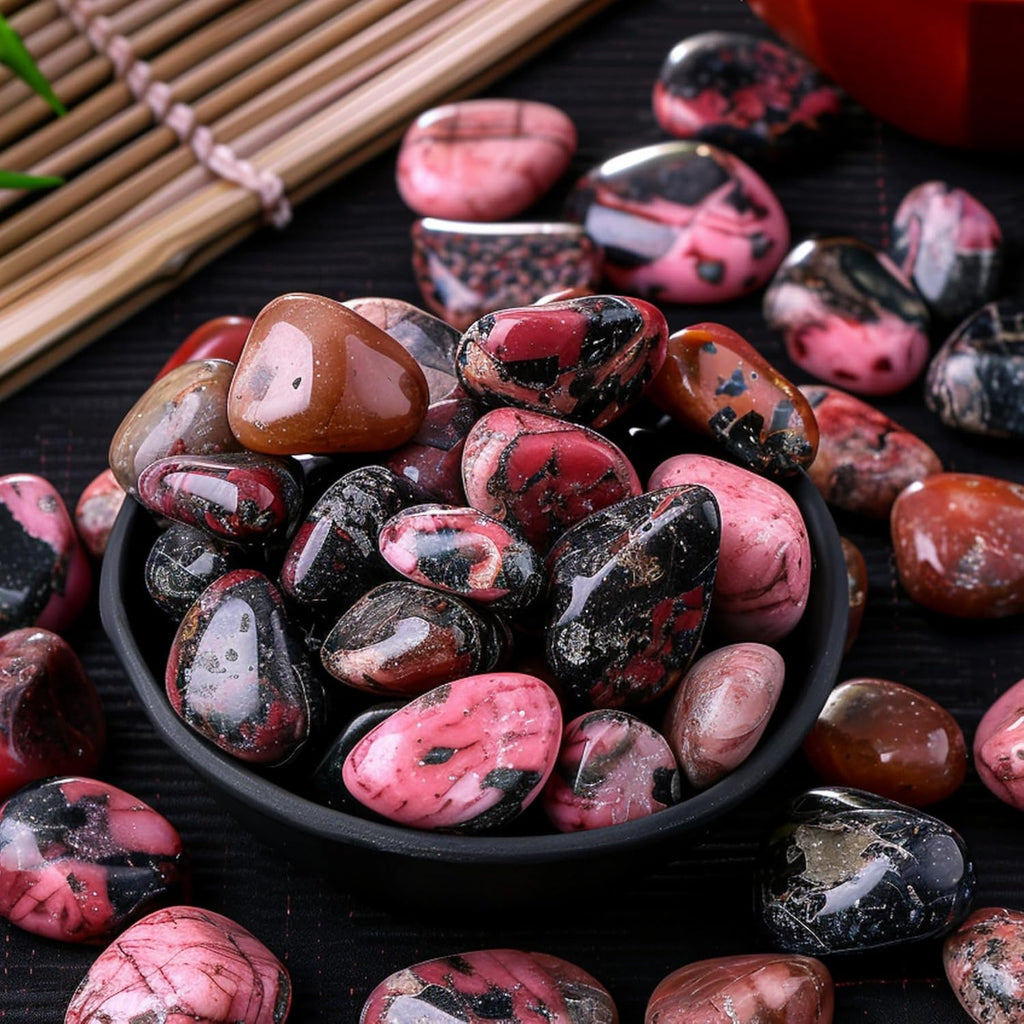 Polished Rhodonite Crystal Chips Set, 0.4", 128 Pcs - Handpicked Tumbled Stones and Crystals Bulk for Healing, Reiki, Meditation, Witchcraft and Home Decor