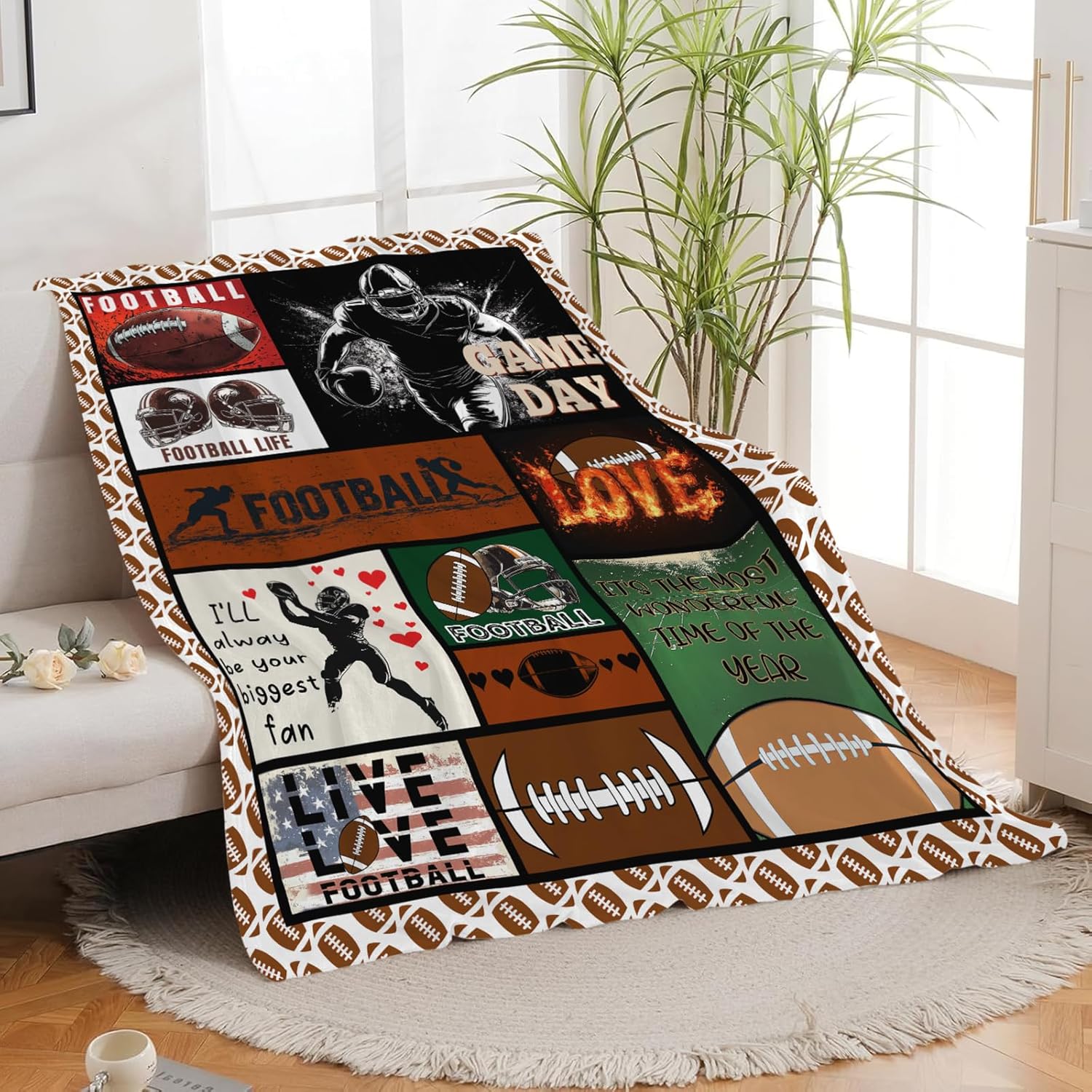 Football Blanket Sports Football Throw Blanket Gifts for Player Kids Girls Boys Adults Women Man Super Soft Cozy Plush Fluffy Fuzzy Fleece Blanket Decor 60''X80''