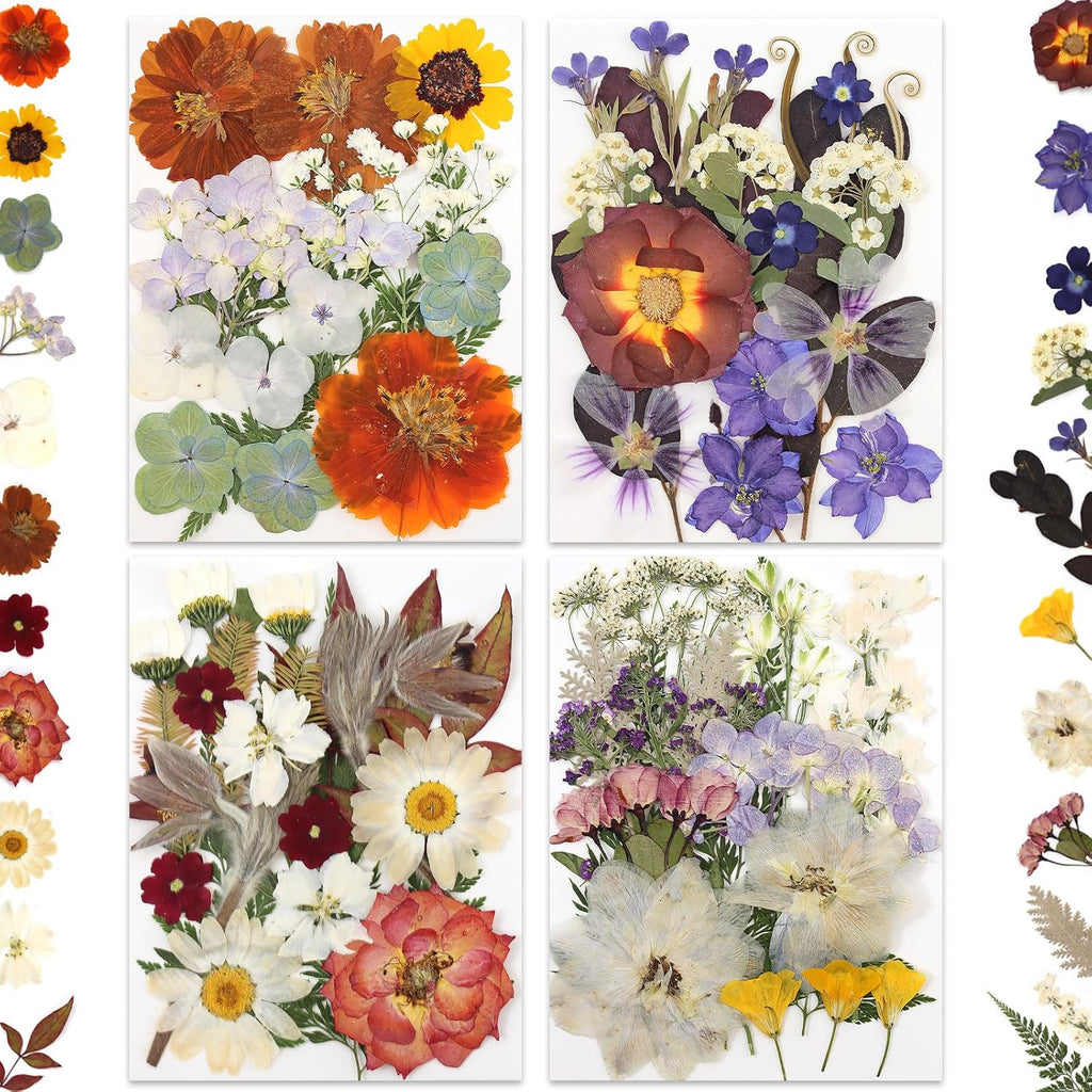 80P Vintage Pastel Dried Flowers for Crafts, Real Natural Pressed Flowers in Retro Soft Tones for Resin Art, DIY Crafts, Jewelry, Candle Decor & Scrapbooking – Tweezers Included