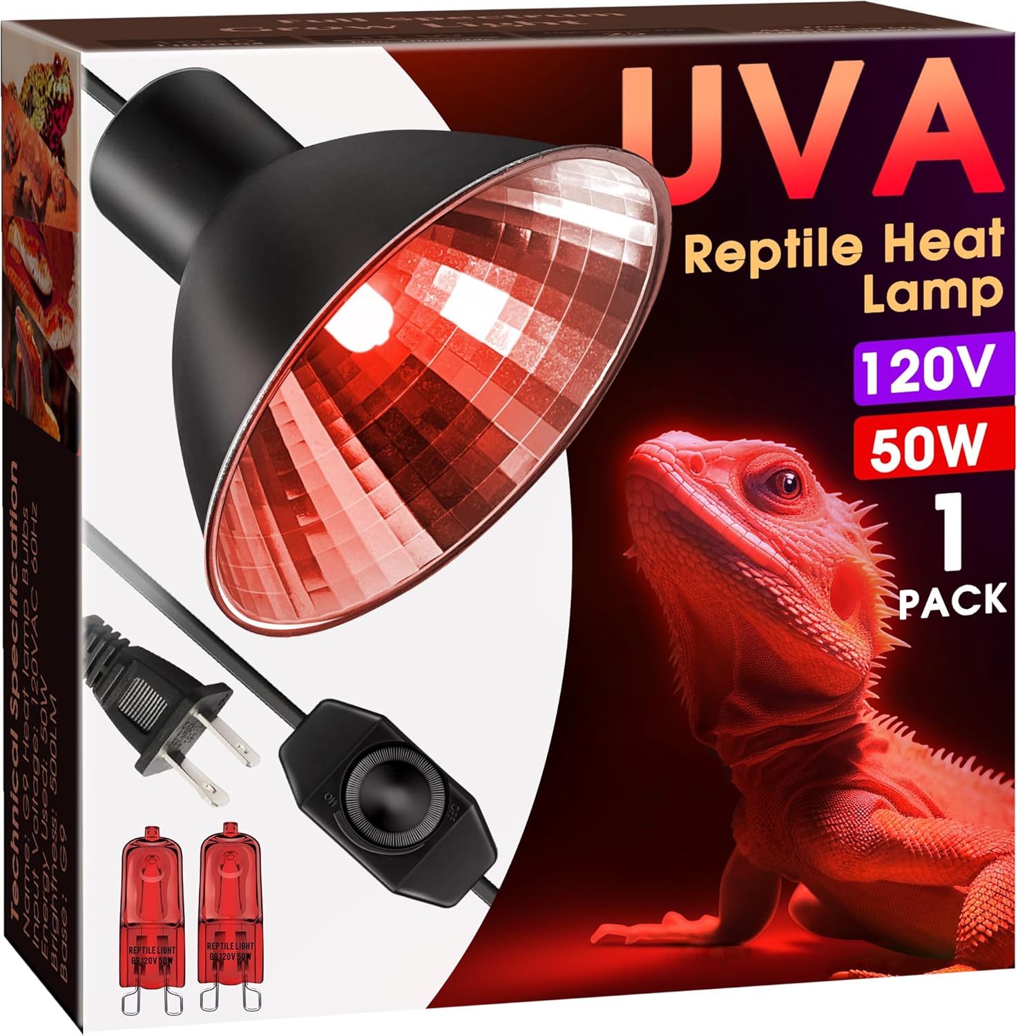 Briignite Reptile Heat Lamp Red, 50W G9 Heat Bulb & Dome Reptile Light Fixture, Aluminum Reflector, Dimmable Heat Lamp for Chicken, Turtle, Snake, Gecko, Lizard, 1 Pack