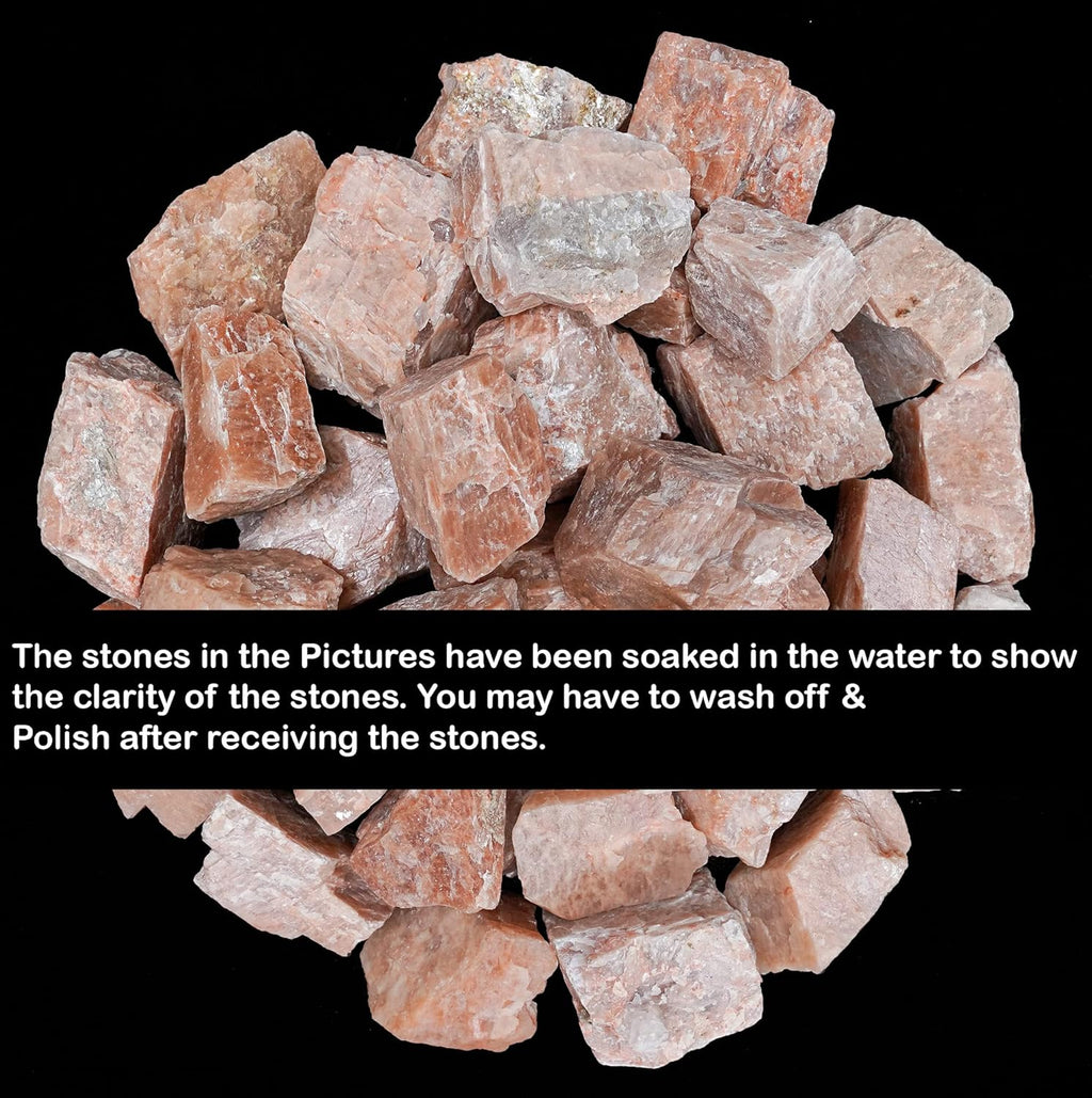 Crocon 1LB Peach Moonstone Rough Bulk Natural Stone Raw Gemstone Tumbling Cabbing Polishing Gem Mining Chakra Balancing Reiki Healing Good Luck Home Office Decor