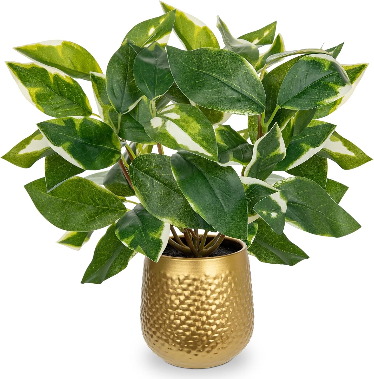 Oairse Articicial Plants Indoor Small Fake Plants in Pots Faux Pothos N‘ Joy Potted Plant Fake Indoor Plants with Gold Pots for Bathroom Living Room Office Desk Shelves
