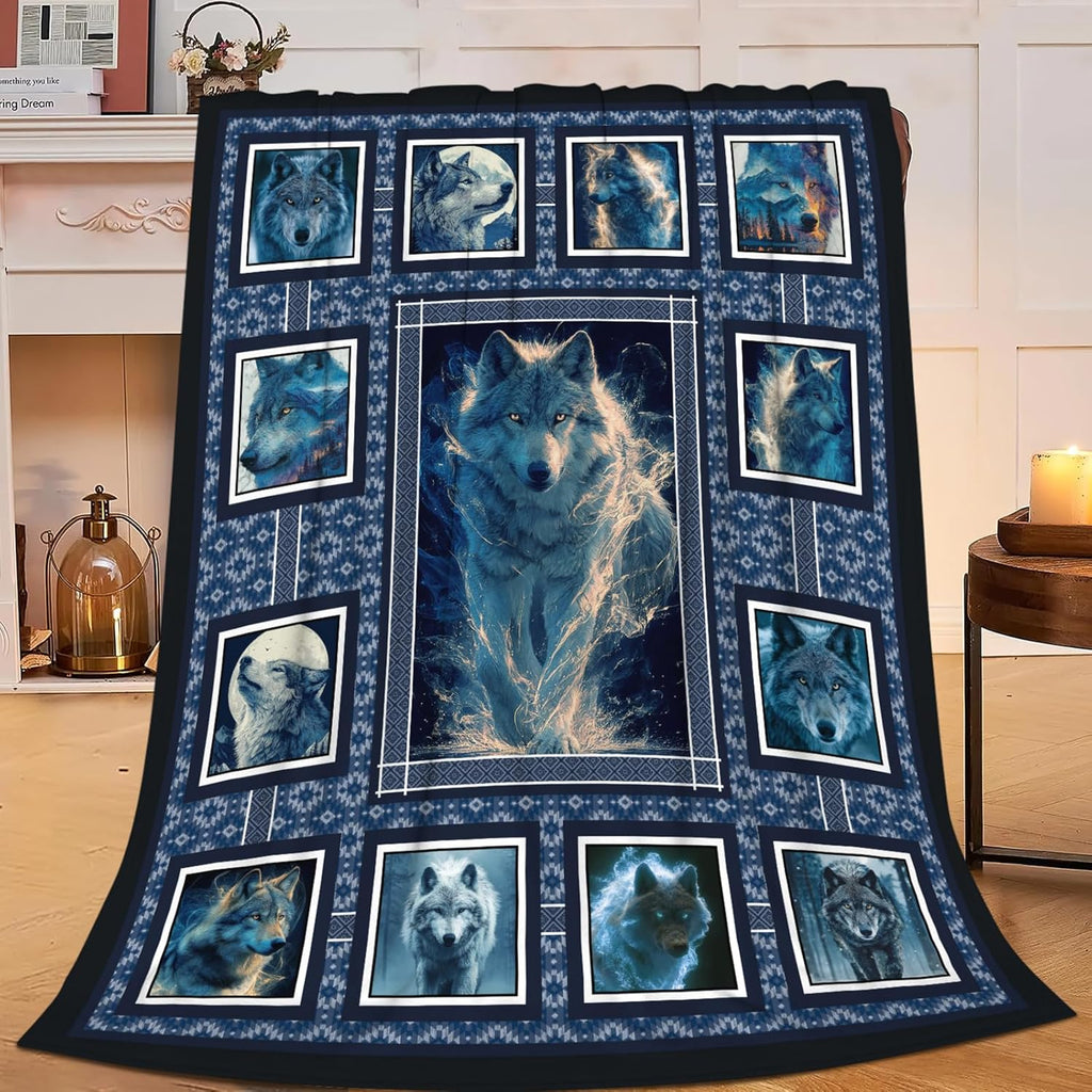 Wolf Throw Blanket Wolf Stuff Gifts for Kids Girls Boys Adults Women Men Soft Cozy Warm Plush Fluffy Fuzzy Fleece Blanket Decor 40''X50''